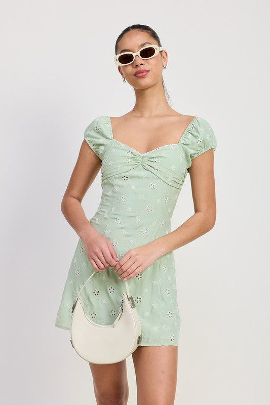 MIX MEDIA MINI RUCHED DRESS