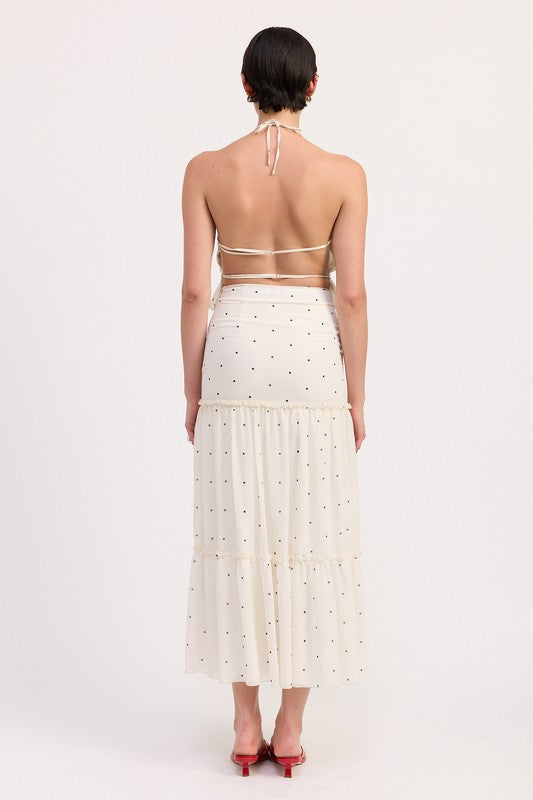 TIERED RUFFLE MIDI SKIRT