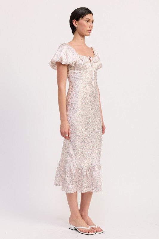 FLORAL PUFF SLEEVE MIDI DRESS