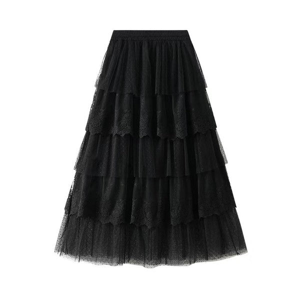 Layered lace midi skirt