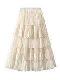 Layered lace midi skirt