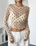 Mesh polka dot long sleeve cropped top