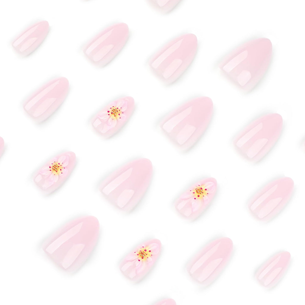 Summer French Press On Nails Short Almond, Cute Nude Pink Fake Nails with White French Tip & Brown Dot Detail, Glossy Gel Acrylic Stick On Nails, Perfect for Daily Wear & Gifts, New Packaging, 32PCS