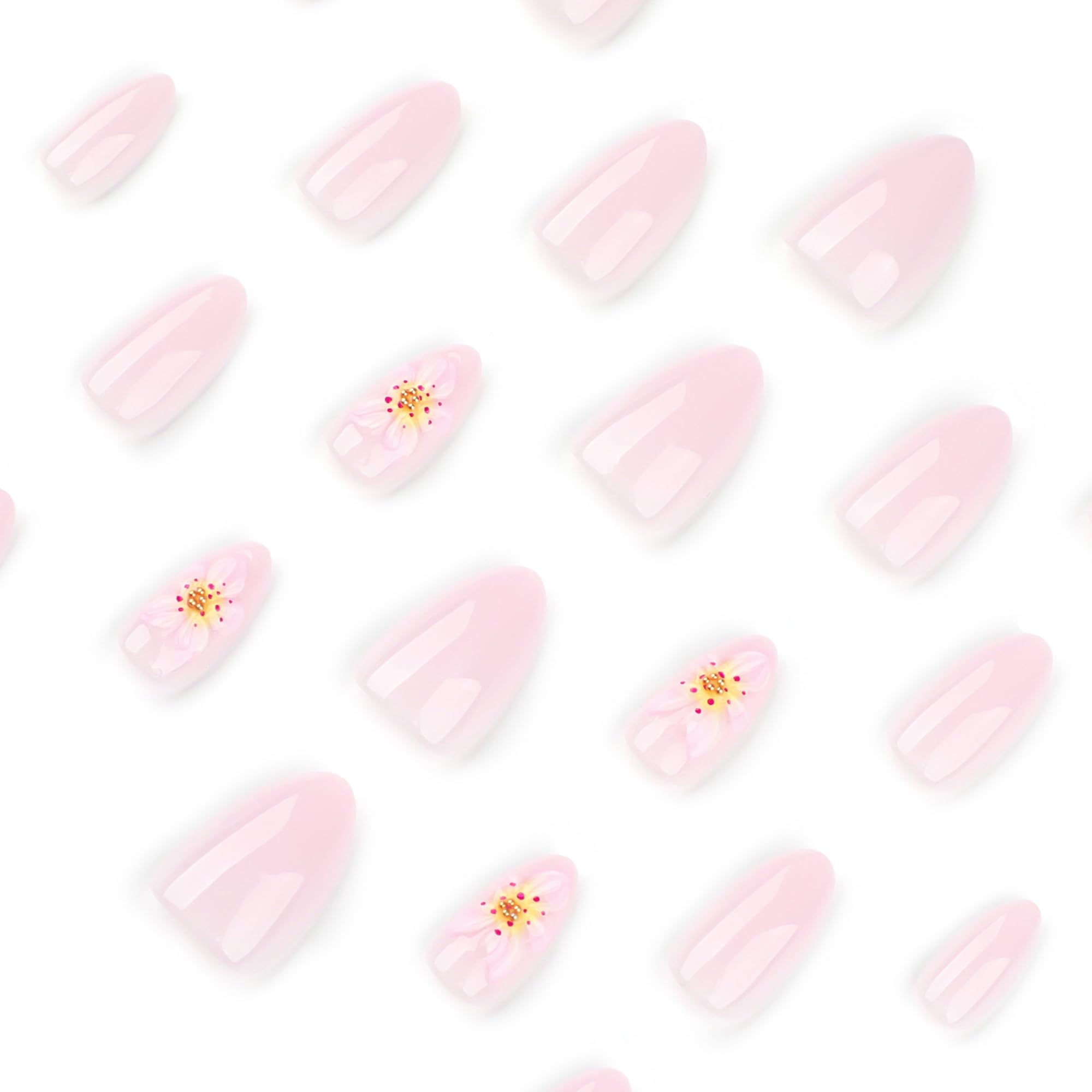 Summer French Press On Nails Short Almond, Cute Nude Pink Fake Nails with White French Tip & Brown Dot Detail, Glossy Gel Acrylic Stick On Nails, Perfect for Daily Wear & Gifts, New Packaging, 32PCS