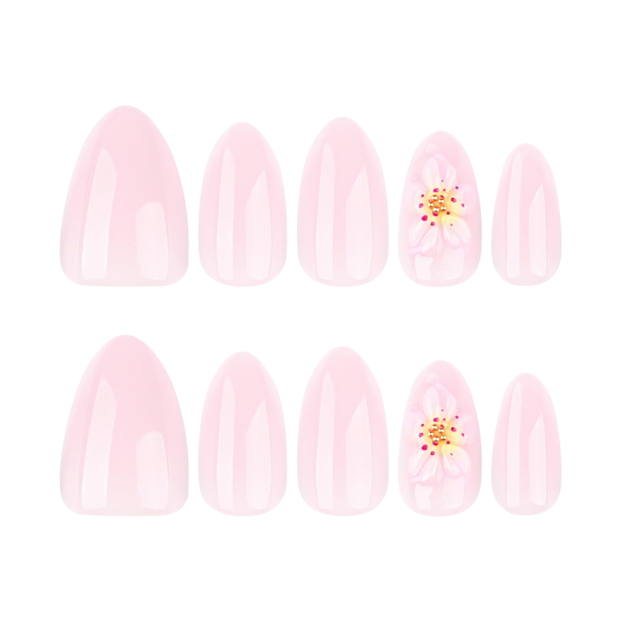 Summer French Press On Nails Short Almond, Cute Nude Pink Fake Nails with White French Tip & Brown Dot Detail, Glossy Gel Acrylic Stick On Nails, Perfect for Daily Wear & Gifts, New Packaging, 32PCS