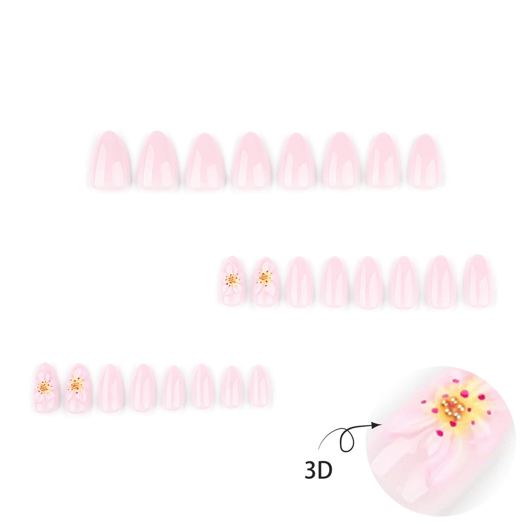 Summer French Press On Nails Short Almond, Cute Nude Pink Fake Nails with White French Tip & Brown Dot Detail, Glossy Gel Acrylic Stick On Nails, Perfect for Daily Wear & Gifts, New Packaging, 32PCS
