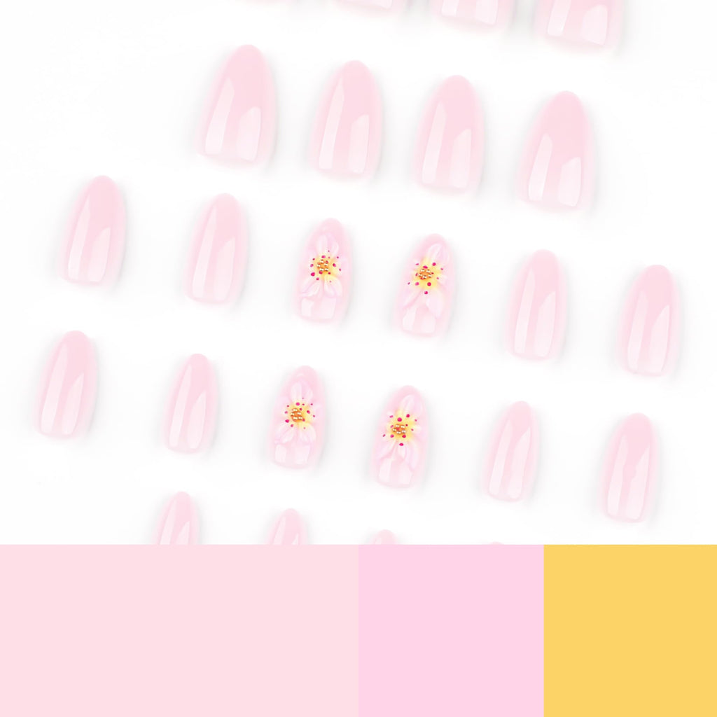 Summer French Press On Nails Short Almond, Cute Nude Pink Fake Nails with White French Tip & Brown Dot Detail, Glossy Gel Acrylic Stick On Nails, Perfect for Daily Wear & Gifts, New Packaging, 32PCS