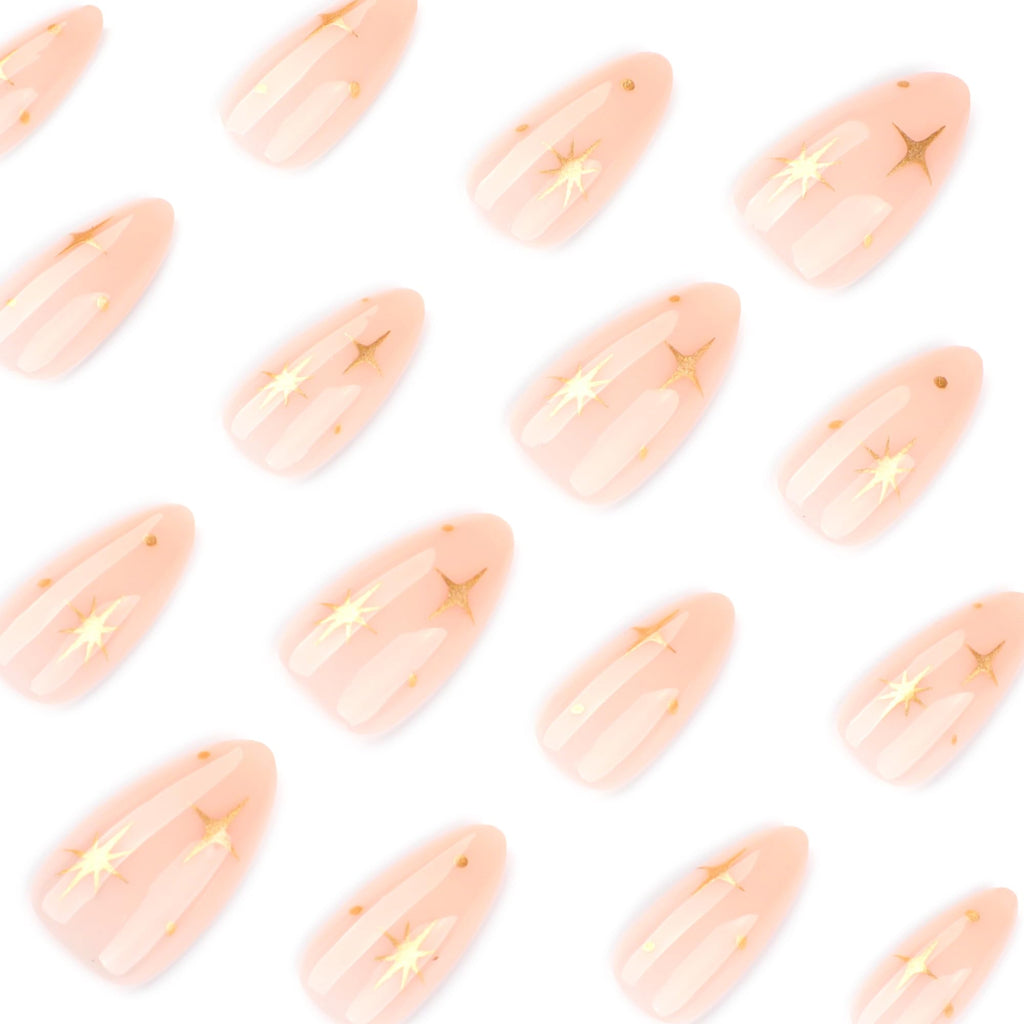 Summer French Press On Nails Short Almond, Cute Nude Pink Fake Nails with White French Tip & Brown Dot Detail, Glossy Gel Acrylic Stick On Nails, Perfect for Daily Wear & Gifts, New Packaging, 32PCS