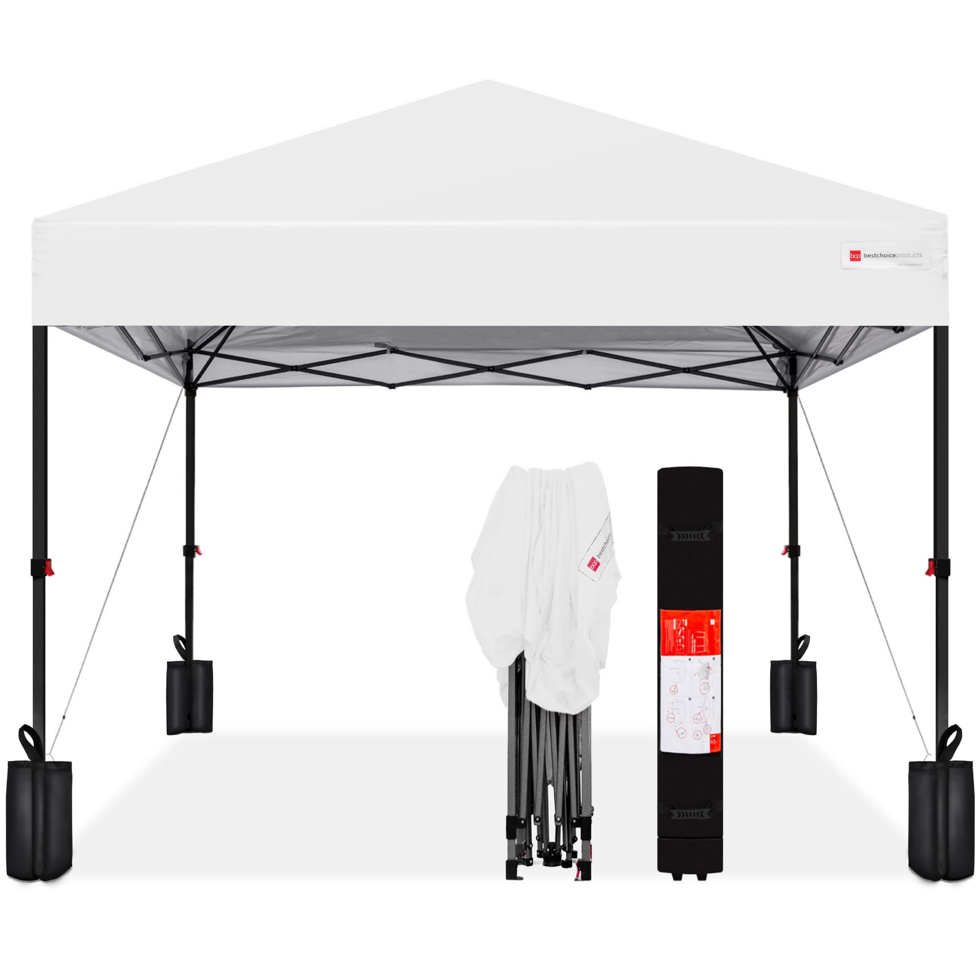 Best Choice Products 10x10ft Pop Up Canopy Tent with Sidewall, 1 Person 1 Minute Set Up, Carry Case, 4 Weight Bags - Pink/White