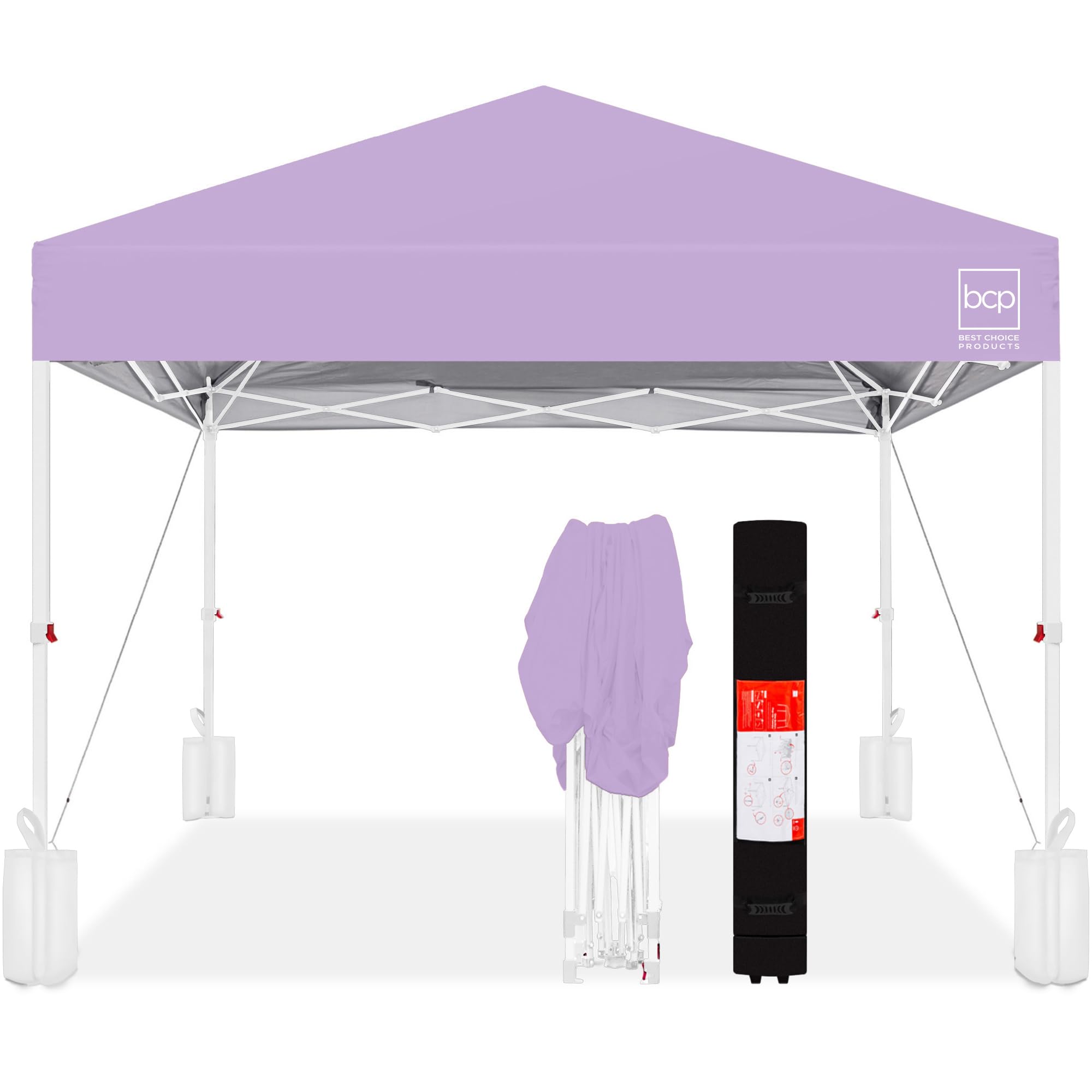 Best Choice Products 10x10ft Pop Up Canopy Tent with Sidewall, 1 Person 1 Minute Set Up, Carry Case, 4 Weight Bags - Pink/White