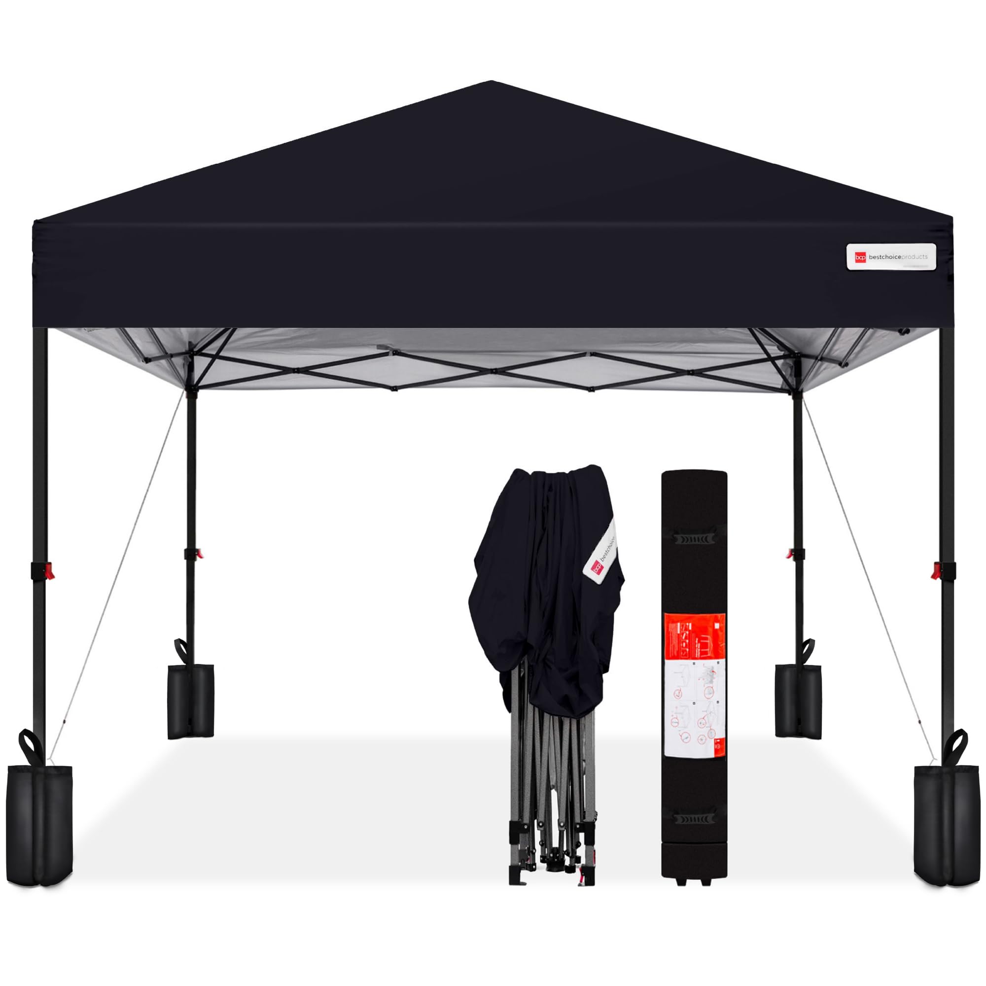 Best Choice Products 10x10ft Pop Up Canopy Tent with Sidewall, 1 Person 1 Minute Set Up, Carry Case, 4 Weight Bags - Pink/White