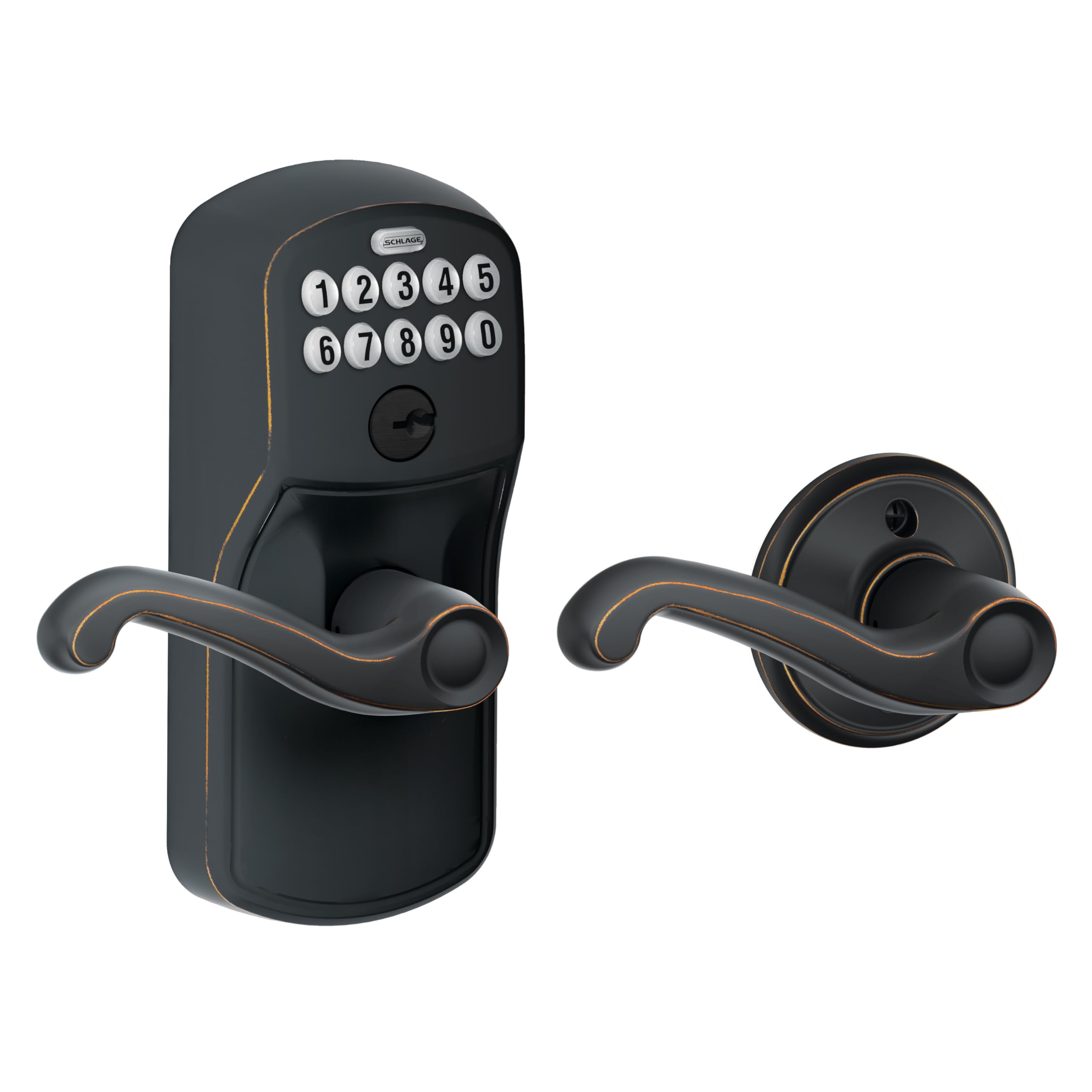 Schlage Plymouth Keypad Lock with Lever Handle, Electronic Keyless Door Entry, Auto‑Lock Enabled, Satin Chrome, FE575 PLY 626 ELA