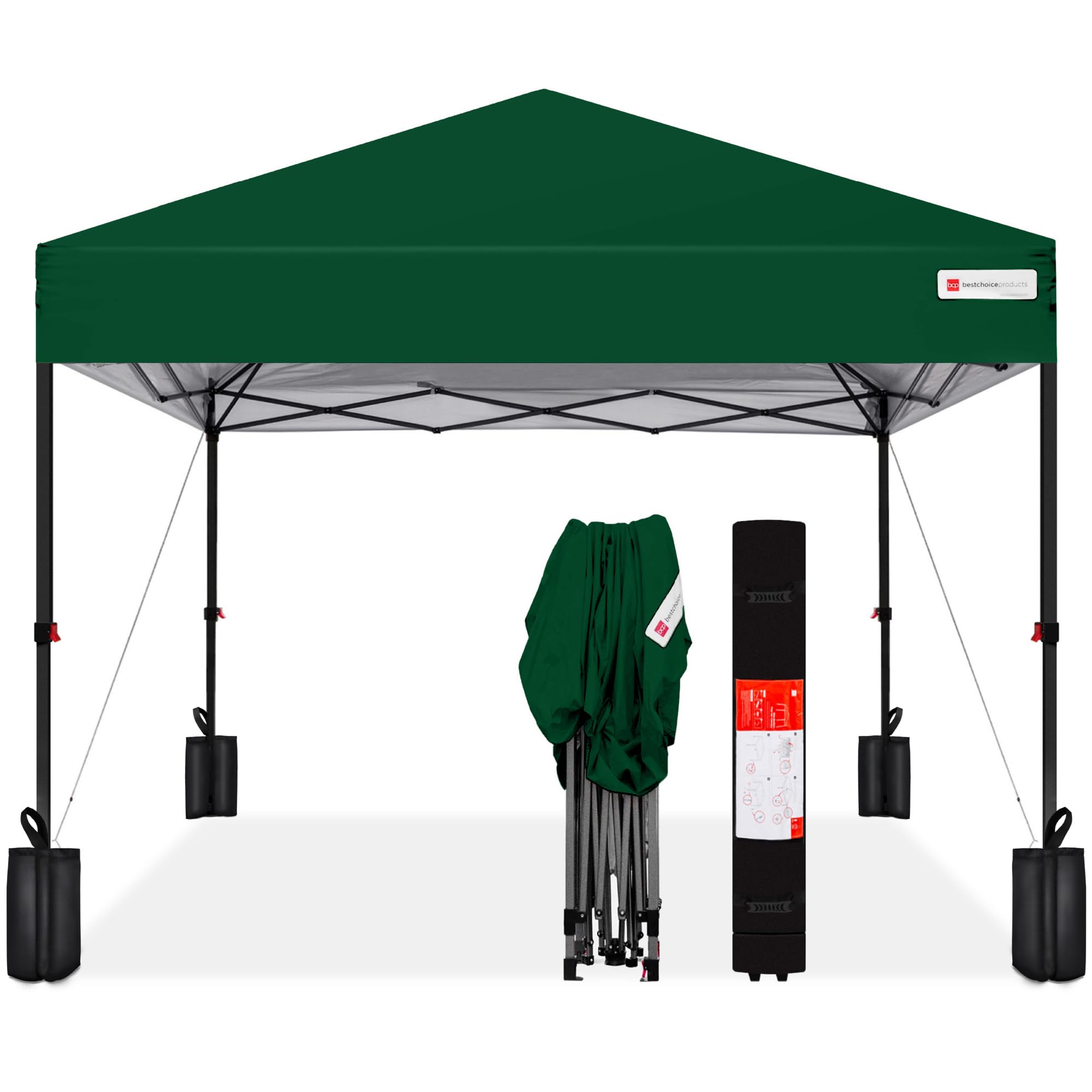Best Choice Products 10x10ft Pop Up Canopy Tent with Sidewall, 1 Person 1 Minute Set Up, Carry Case, 4 Weight Bags - Pink/White