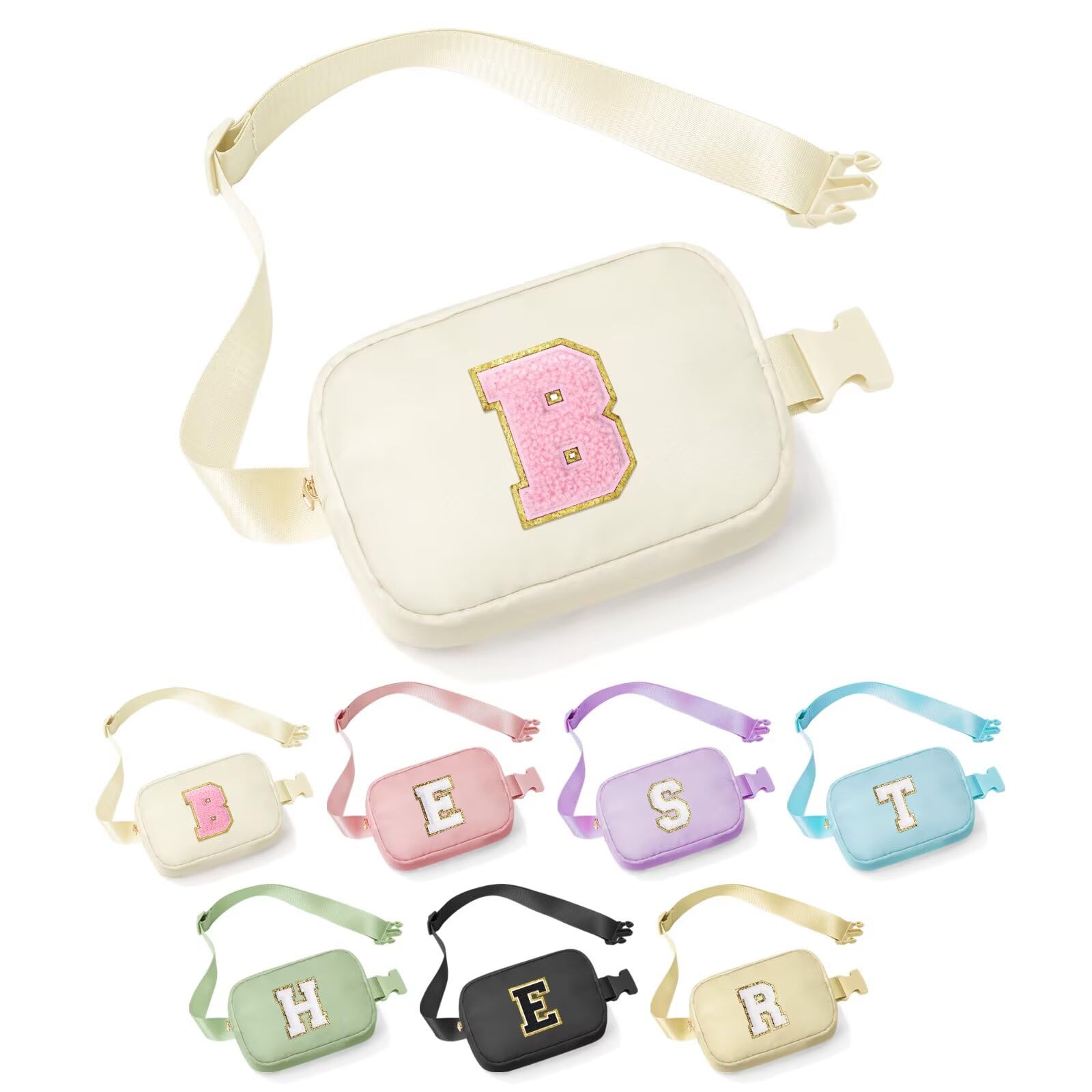 YOOLIFE Sisters Gifts - Pink Initial Crossbody Bag Belt Bag for Sister