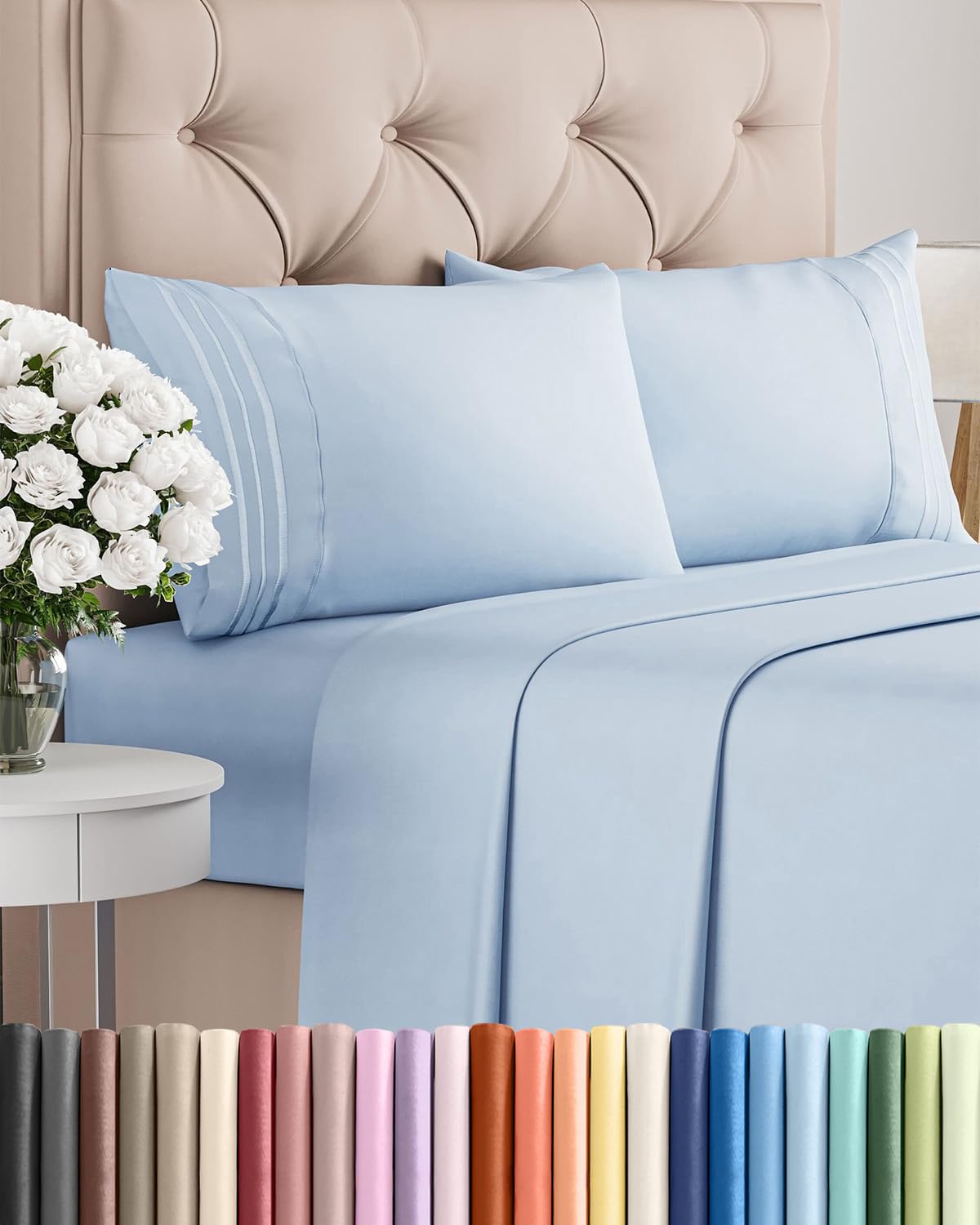 Queen Size 4 Piece Sheet Set - Comfy Breathable & Cooling Sheets - Hotel Luxury Bed Sheets for Women & Men - Deep Pockets, Easy-Fit, Extra Soft and Wrinkle Free Sheets - White Oeko-Tex Bed Sheet Set