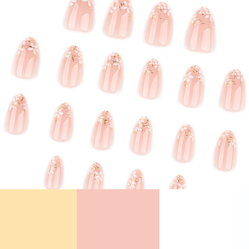Summer French Press On Nails Short Almond, Cute Nude Pink Fake Nails with White French Tip & Brown Dot Detail, Glossy Gel Acrylic Stick On Nails, Perfect for Daily Wear & Gifts, New Packaging, 32PCS