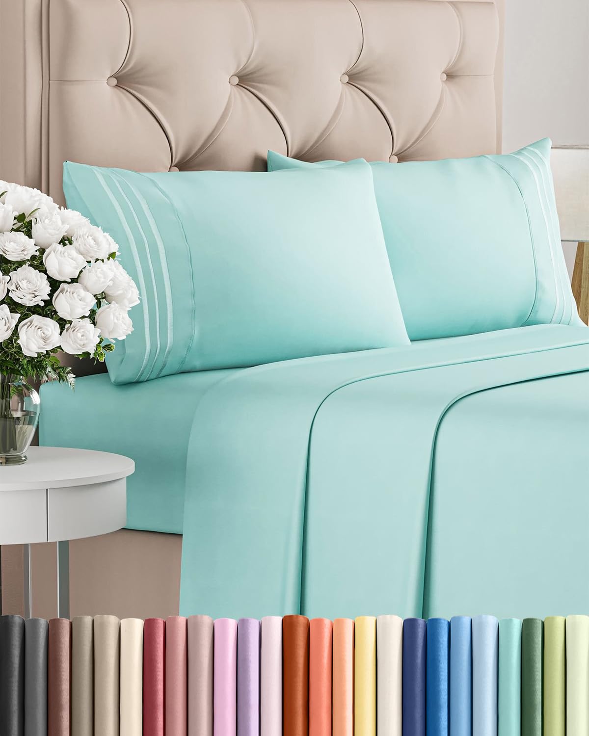 Queen Size 4 Piece Sheet Set - Comfy Breathable & Cooling Sheets - Hotel Luxury Bed Sheets for Women & Men - Deep Pockets, Easy-Fit, Extra Soft and Wrinkle Free Sheets - White Oeko-Tex Bed Sheet Set