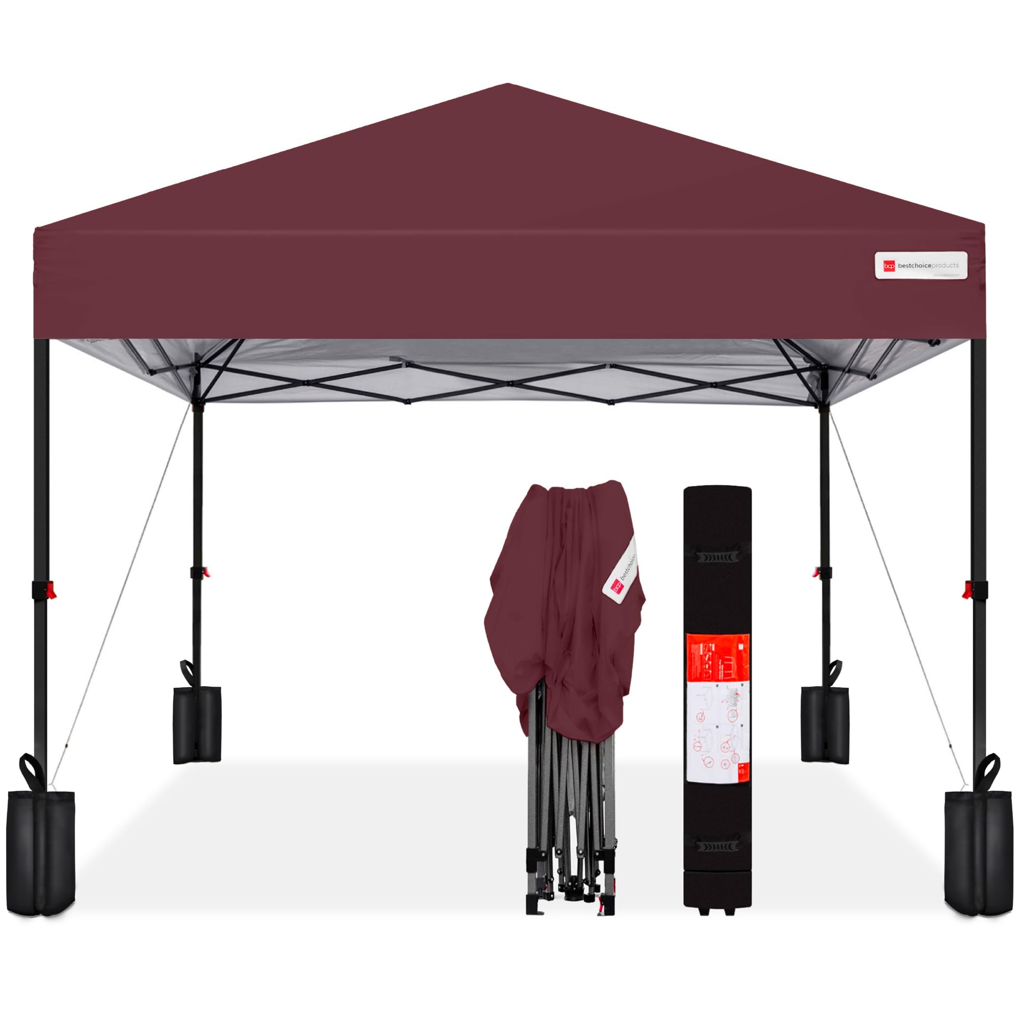 Best Choice Products 10x10ft Pop Up Canopy Tent with Sidewall, 1 Person 1 Minute Set Up, Carry Case, 4 Weight Bags - Pink/White