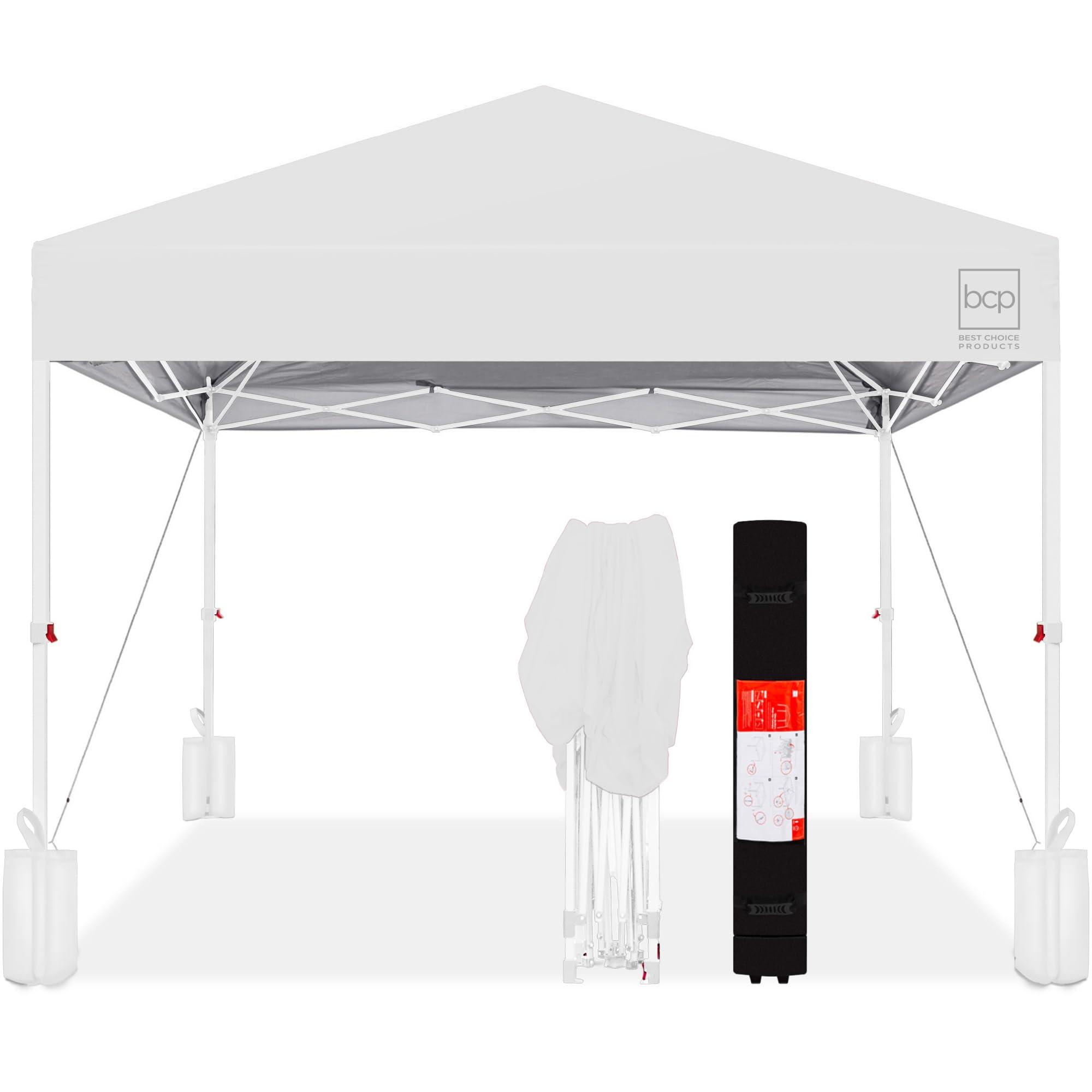 Best Choice Products 10x10ft Pop Up Canopy Tent with Sidewall, 1 Person 1 Minute Set Up, Carry Case, 4 Weight Bags - Pink/White
