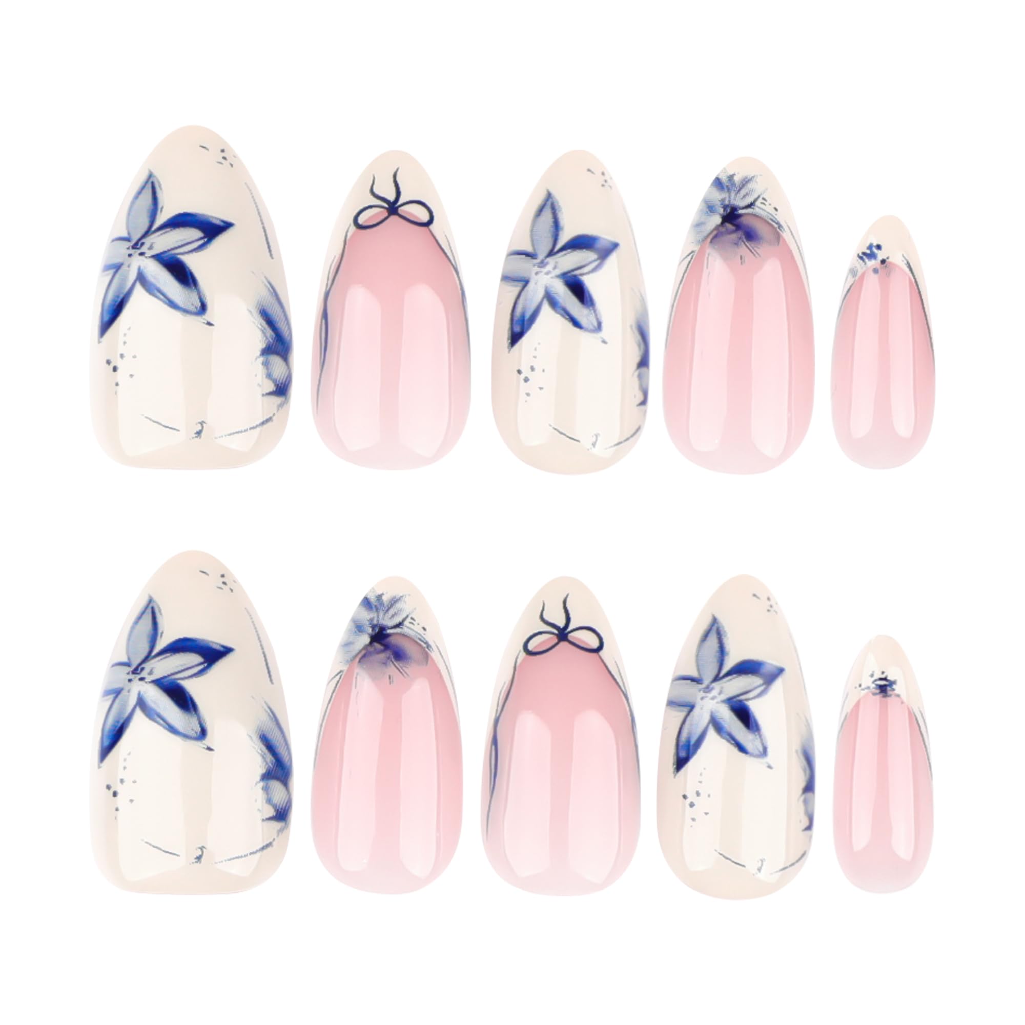 Summer French Press On Nails Short Almond, Cute Nude Pink Fake Nails with White French Tip & Brown Dot Detail, Glossy Gel Acrylic Stick On Nails, Perfect for Daily Wear & Gifts, New Packaging, 32PCS