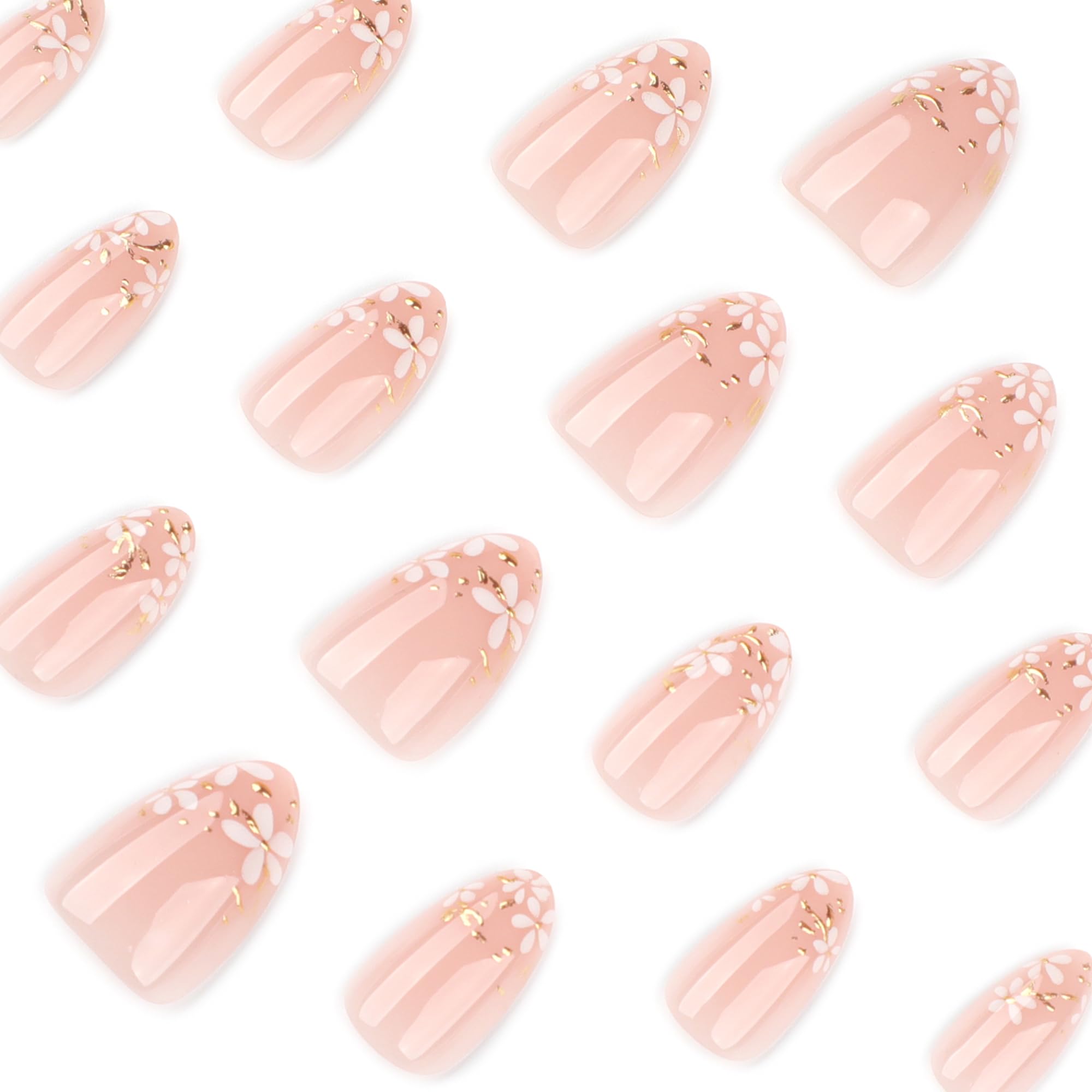 Summer French Press On Nails Short Almond, Cute Nude Pink Fake Nails with White French Tip & Brown Dot Detail, Glossy Gel Acrylic Stick On Nails, Perfect for Daily Wear & Gifts, New Packaging, 32PCS