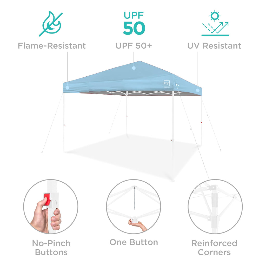 Best Choice Products 10x10ft Pop Up Canopy Tent with Sidewall, 1 Person 1 Minute Set Up, Carry Case, 4 Weight Bags - Pink/White