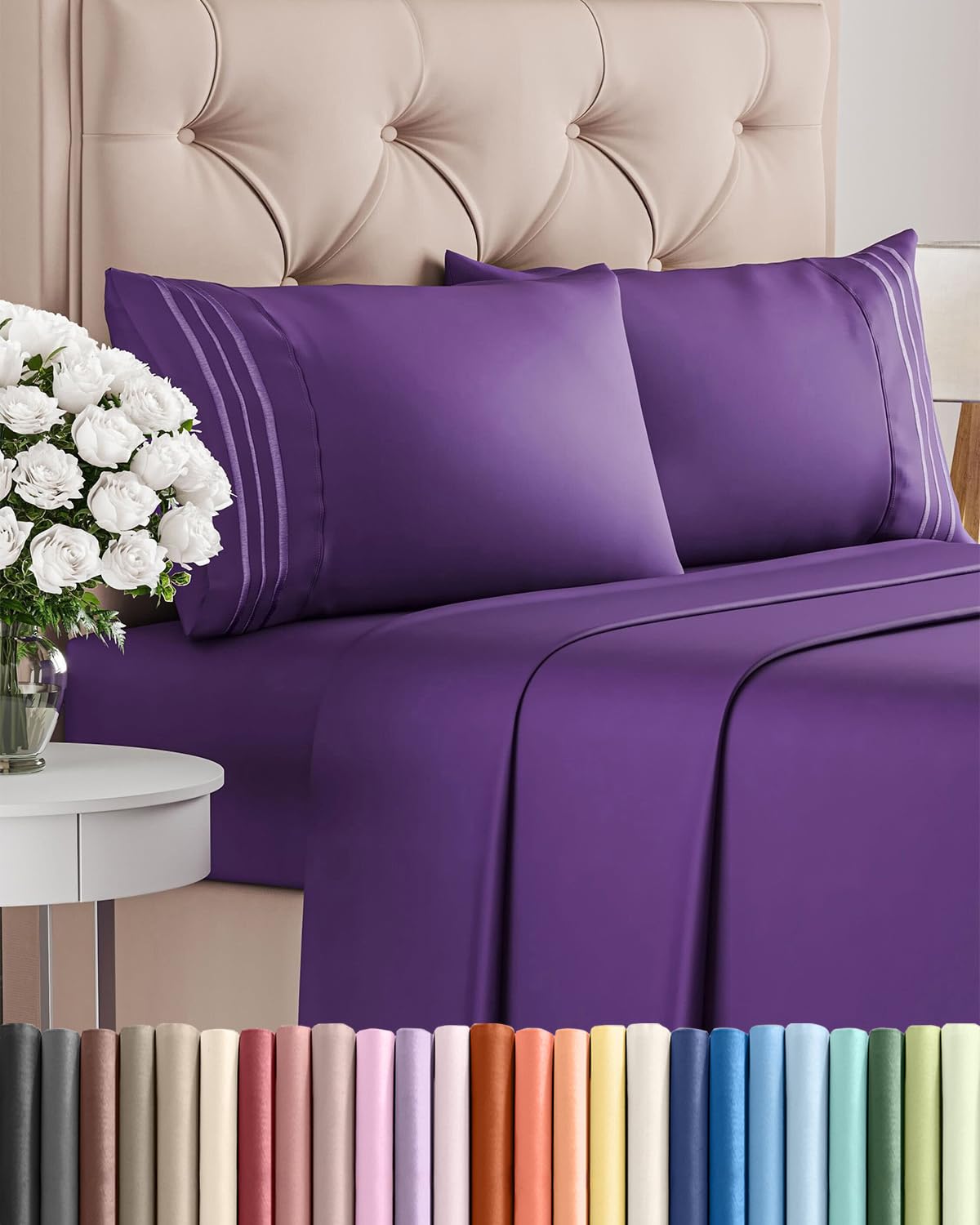 Queen Size 4 Piece Sheet Set - Comfy Breathable & Cooling Sheets - Hotel Luxury Bed Sheets for Women & Men - Deep Pockets, Easy-Fit, Extra Soft and Wrinkle Free Sheets - White Oeko-Tex Bed Sheet Set