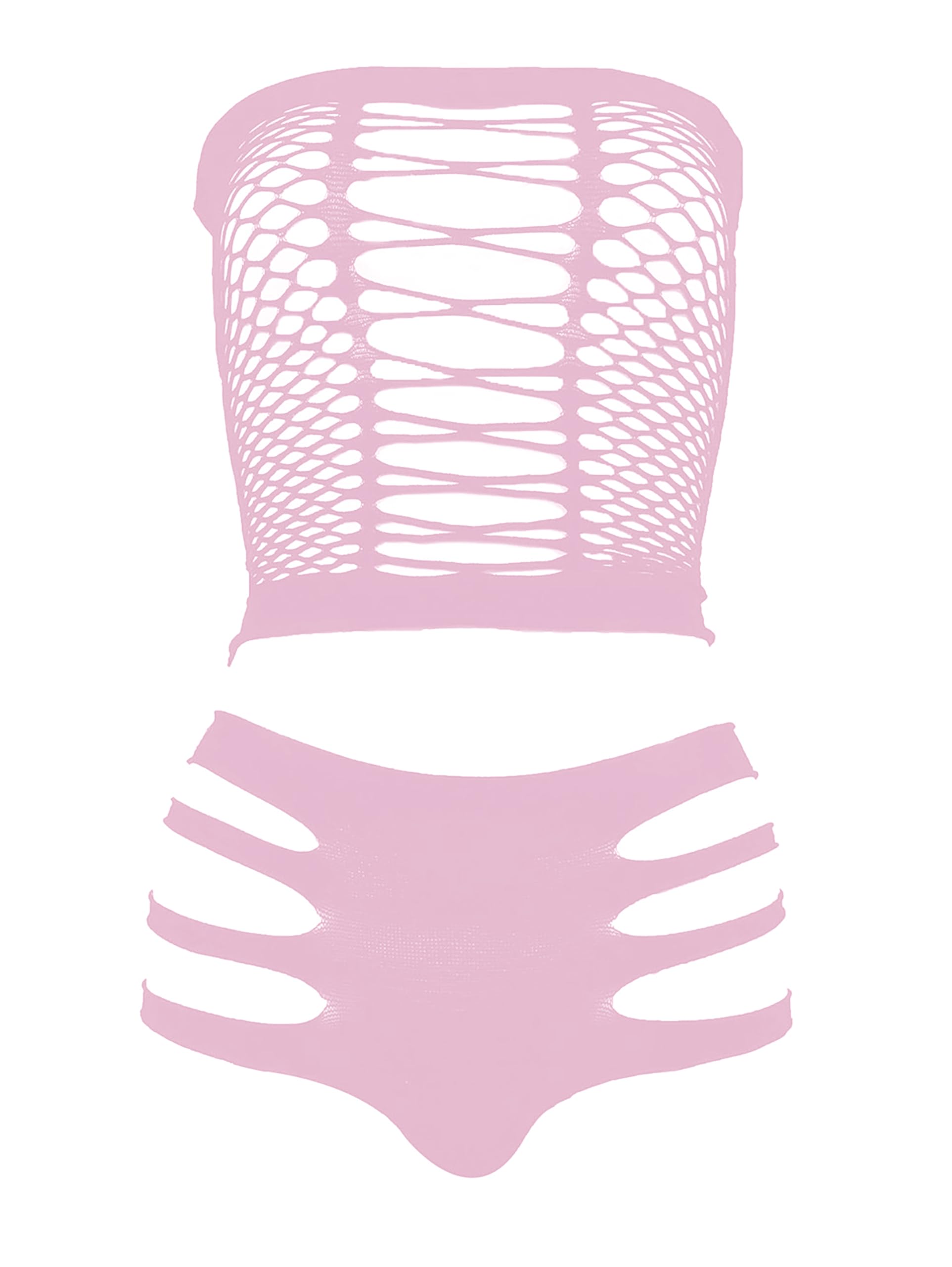 LEMON GIRL Women's Lingerie Fishnet BabyDoll Bodysuit Mini Dress Set One Size