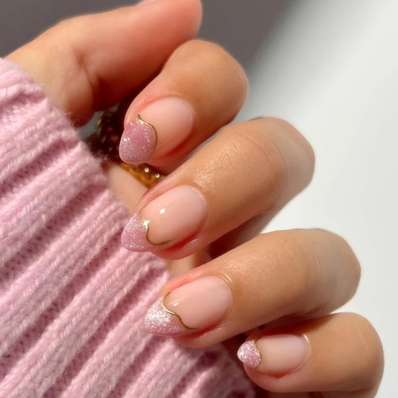 Summer French Press On Nails Short Almond, Cute Nude Pink Fake Nails with White French Tip & Brown Dot Detail, Glossy Gel Acrylic Stick On Nails, Perfect for Daily Wear & Gifts, New Packaging, 32PCS