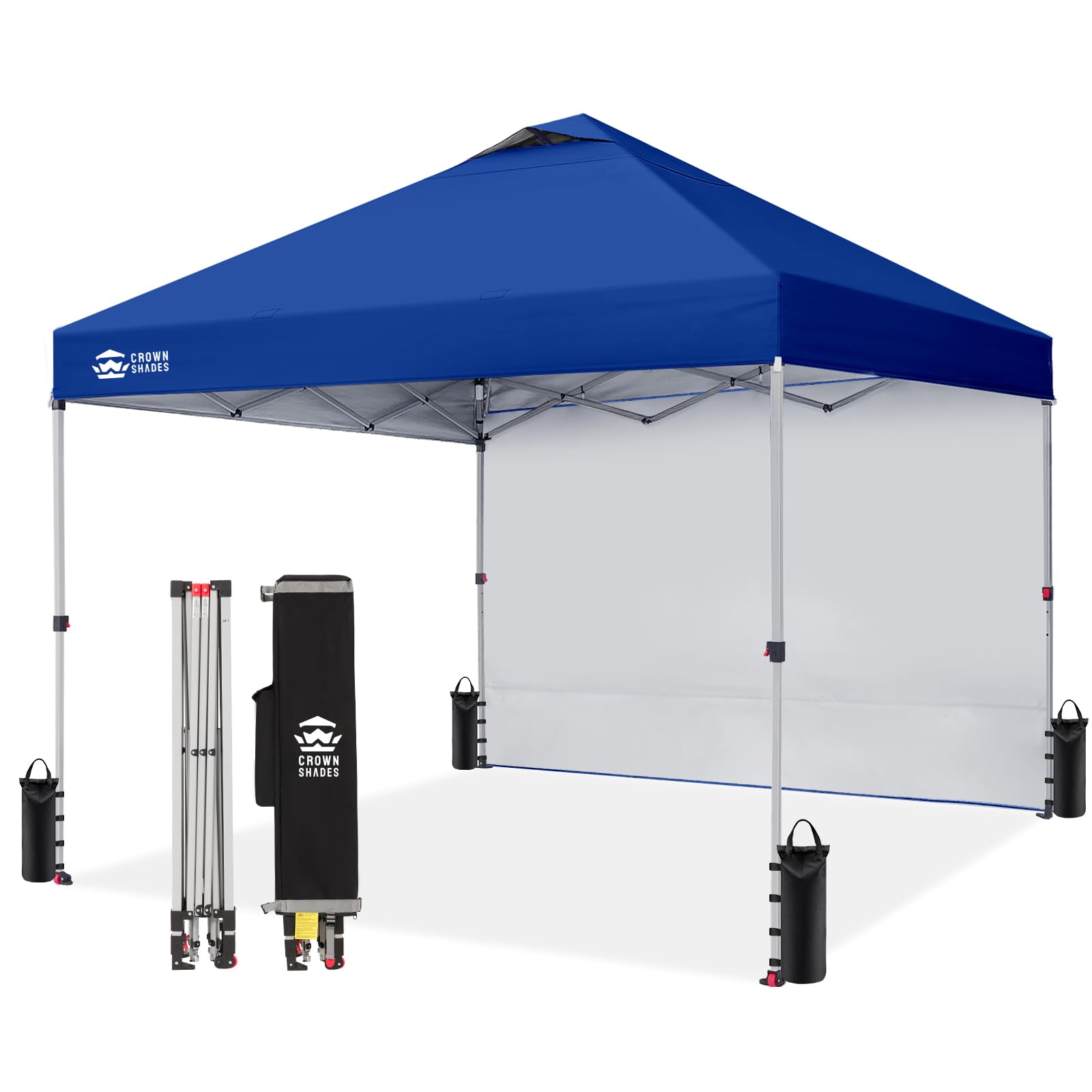 CROWN SHADES 10x10 Pop Up Canopy with 1 Side Wall - Beach Tent with One Push Setup - Outdoor Sun Shade for Events, Parties, Camping - Gazebo with STO-N-Go Cover Bag (White)
