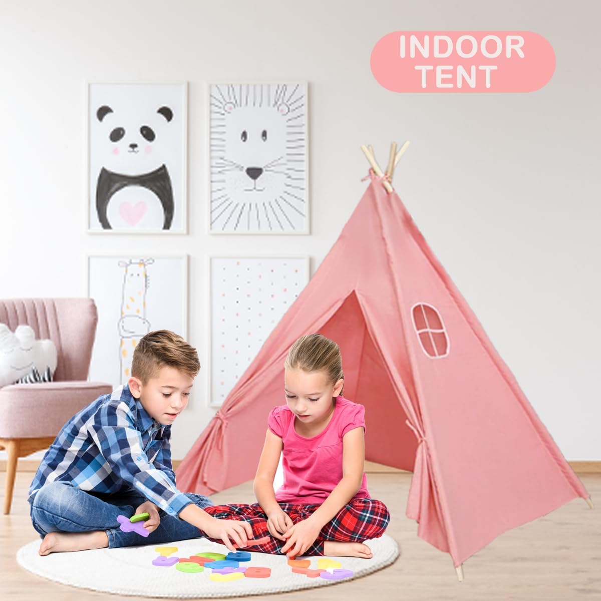 6Pcs Kids Teepees,Teepee Tents for Adults,Teepee Tent for Kids Slumber Party,Conical Indoor Tent,Washable Outdoor Play Tents,Foldable and Washable Suitable for Party Picnic Indoor Outdoor