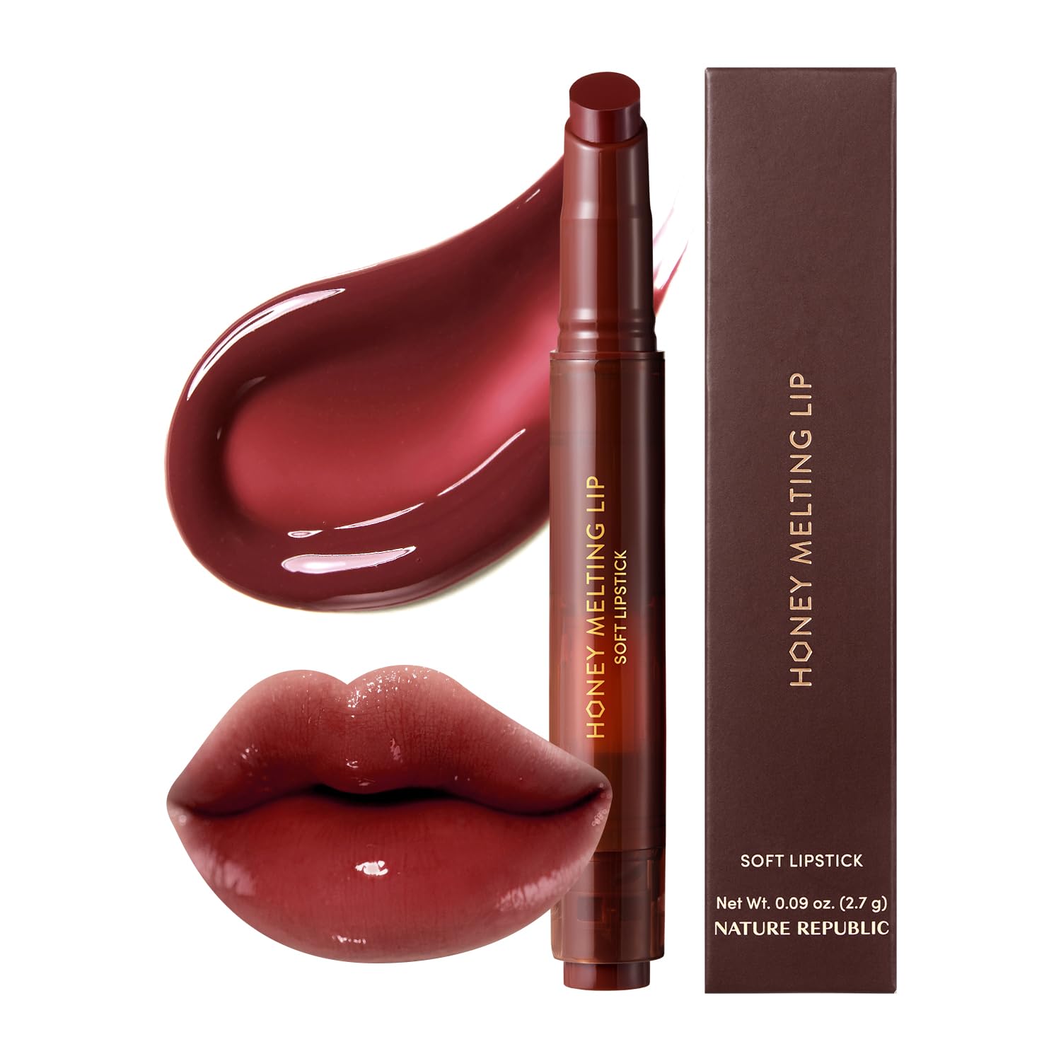Nature Republic HONEY MELTING LIP (02 FIG) SOFT LIP STICK, Hydrating Gloss, Moisturizing balms, Sheer tint, Shine & Nude, Glowy Finish, korean make up