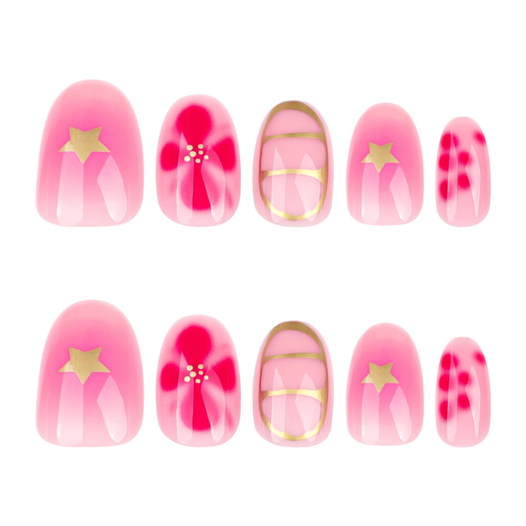 Summer French Press On Nails Short Almond, Cute Nude Pink Fake Nails with White French Tip & Brown Dot Detail, Glossy Gel Acrylic Stick On Nails, Perfect for Daily Wear & Gifts, New Packaging, 32PCS