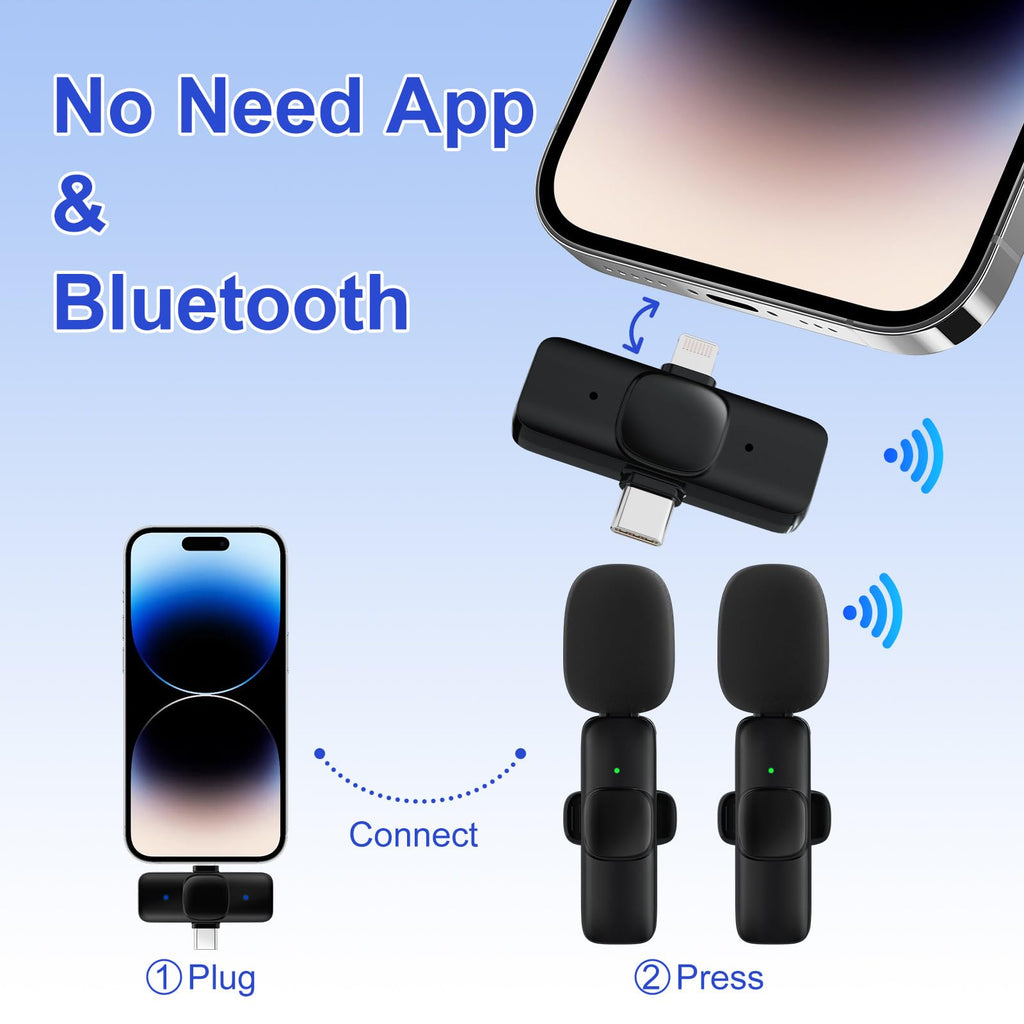 JUDKIOM 2 Pack Wireless Lavalier Microphone for iPhone, Professional Lapel Mics, Wireless Mic Plug-Play, Lapel Microphone for Video Recording Interview Vlog YouTube TikTok(for iPhone 14 and Below)