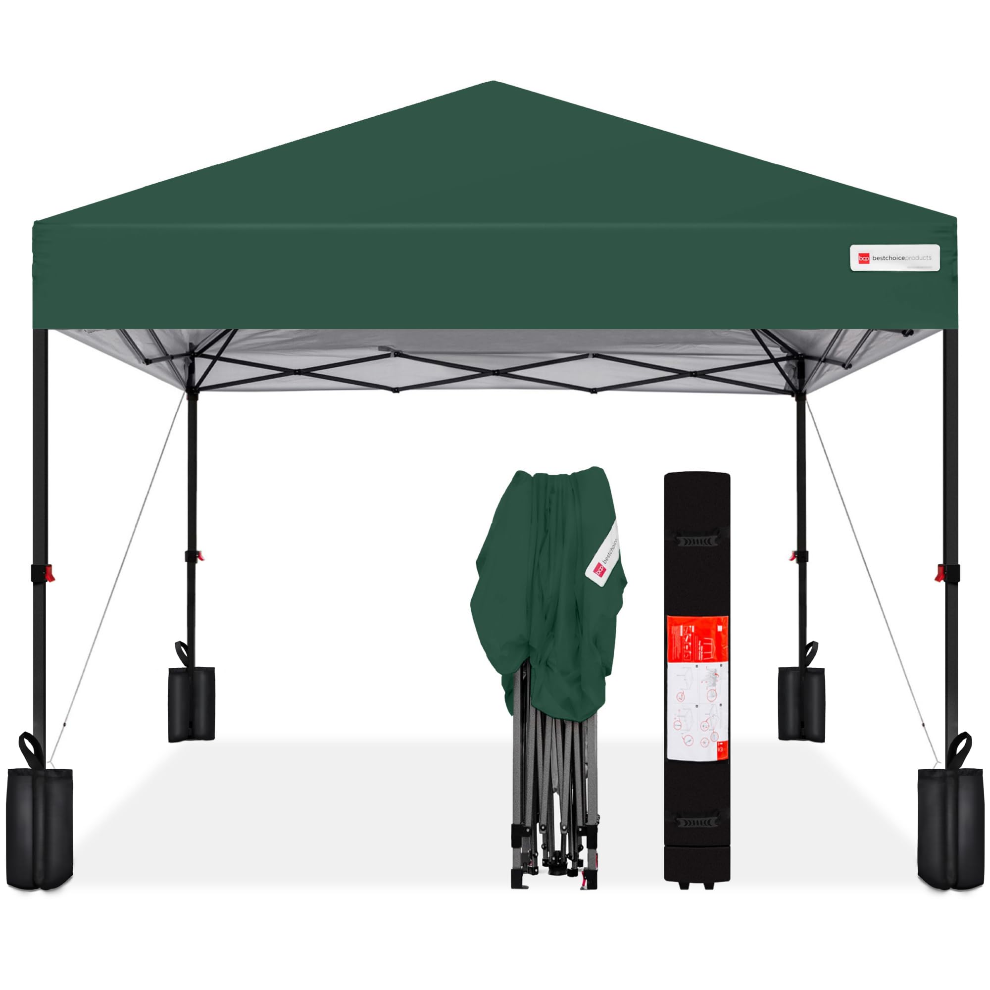 Best Choice Products 10x10ft Pop Up Canopy Tent with Sidewall, 1 Person 1 Minute Set Up, Carry Case, 4 Weight Bags - Pink/White