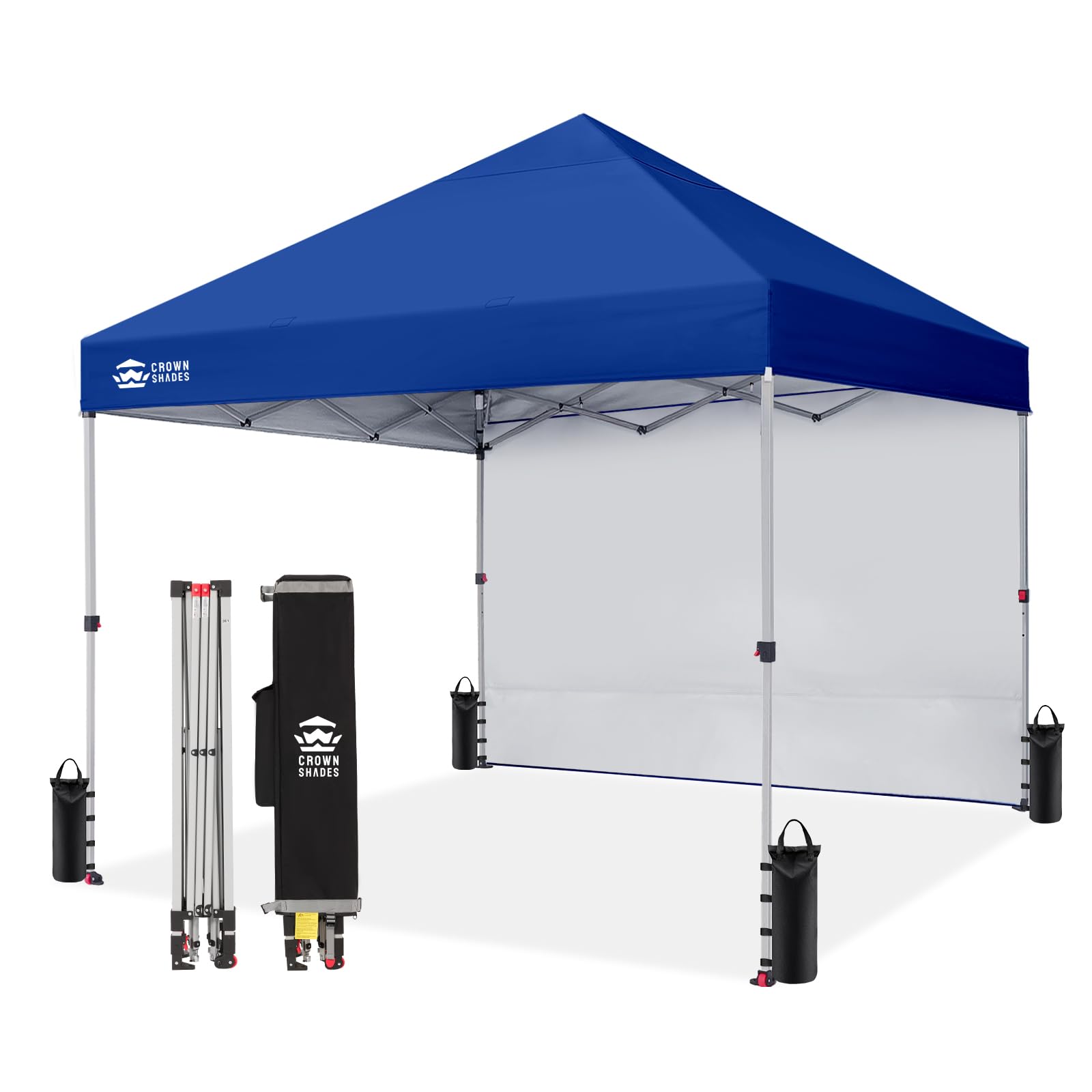CROWN SHADES 10x10 Pop Up Canopy with 1 Side Wall - Beach Tent with One Push Setup - Outdoor Sun Shade for Events, Parties, Camping - Gazebo with STO-N-Go Cover Bag (White)