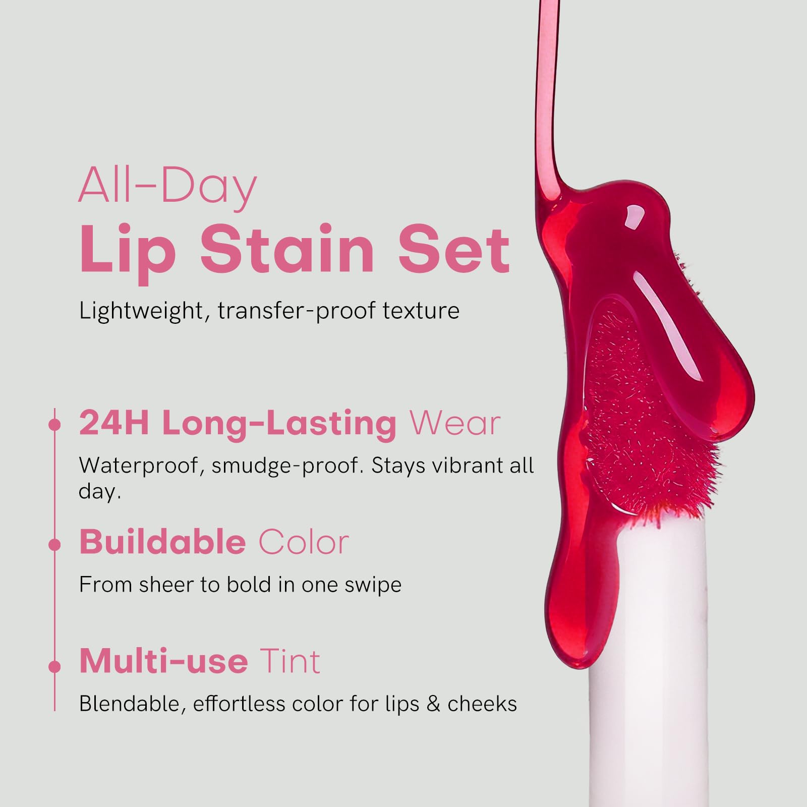 bayfree Lip Tint Stain Set, 2 PCS Korean Water Tint Lightweight Non-sticky, Waterproof Long Lasting Liquid Blush & Lip Stain, Transfer-Proof, Matte Finish Lip Color Makeup (made into jam)