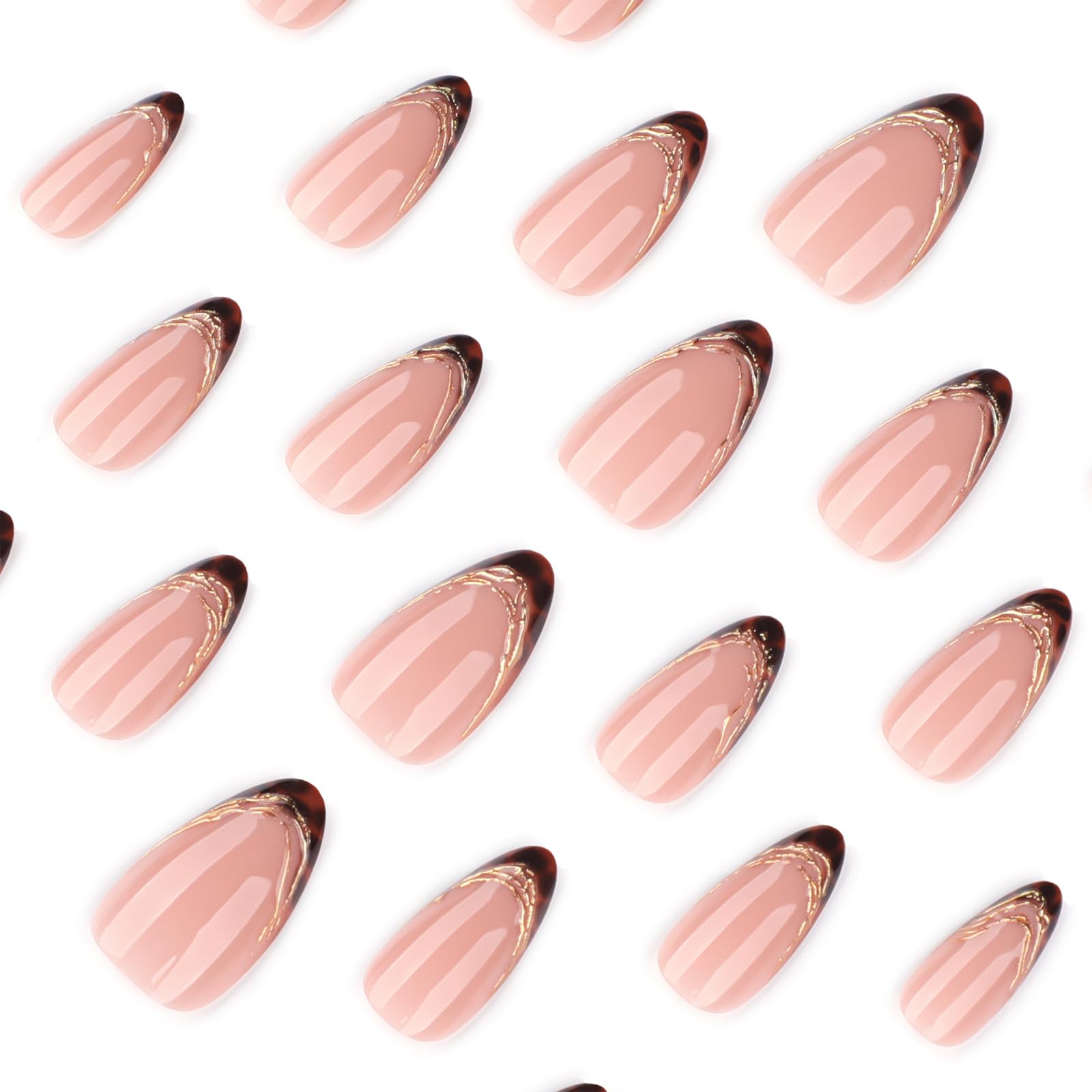 Summer French Press On Nails Short Almond, Cute Nude Pink Fake Nails with White French Tip & Brown Dot Detail, Glossy Gel Acrylic Stick On Nails, Perfect for Daily Wear & Gifts, New Packaging, 32PCS