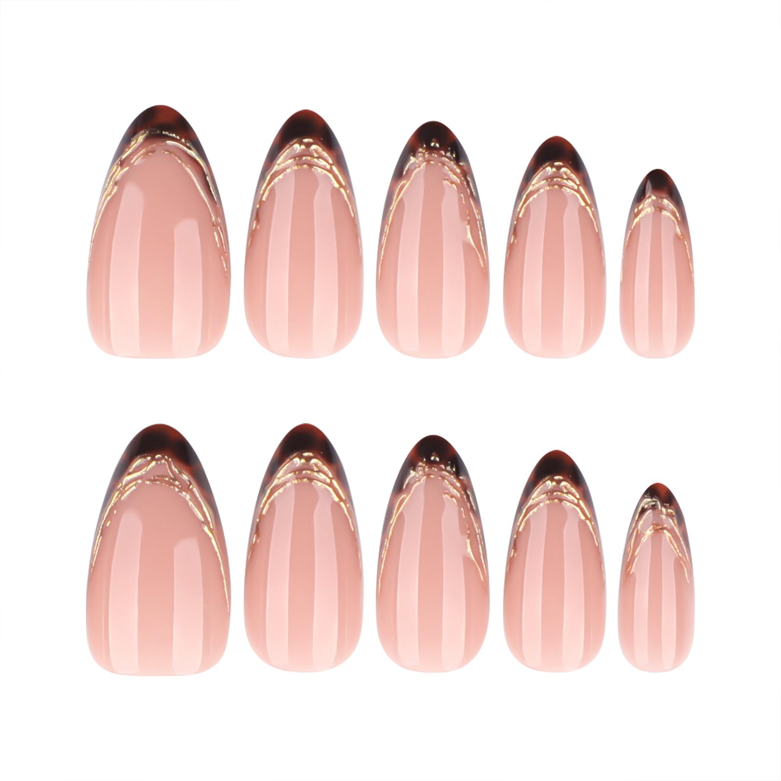 Summer French Press On Nails Short Almond, Cute Nude Pink Fake Nails with White French Tip & Brown Dot Detail, Glossy Gel Acrylic Stick On Nails, Perfect for Daily Wear & Gifts, New Packaging, 32PCS
