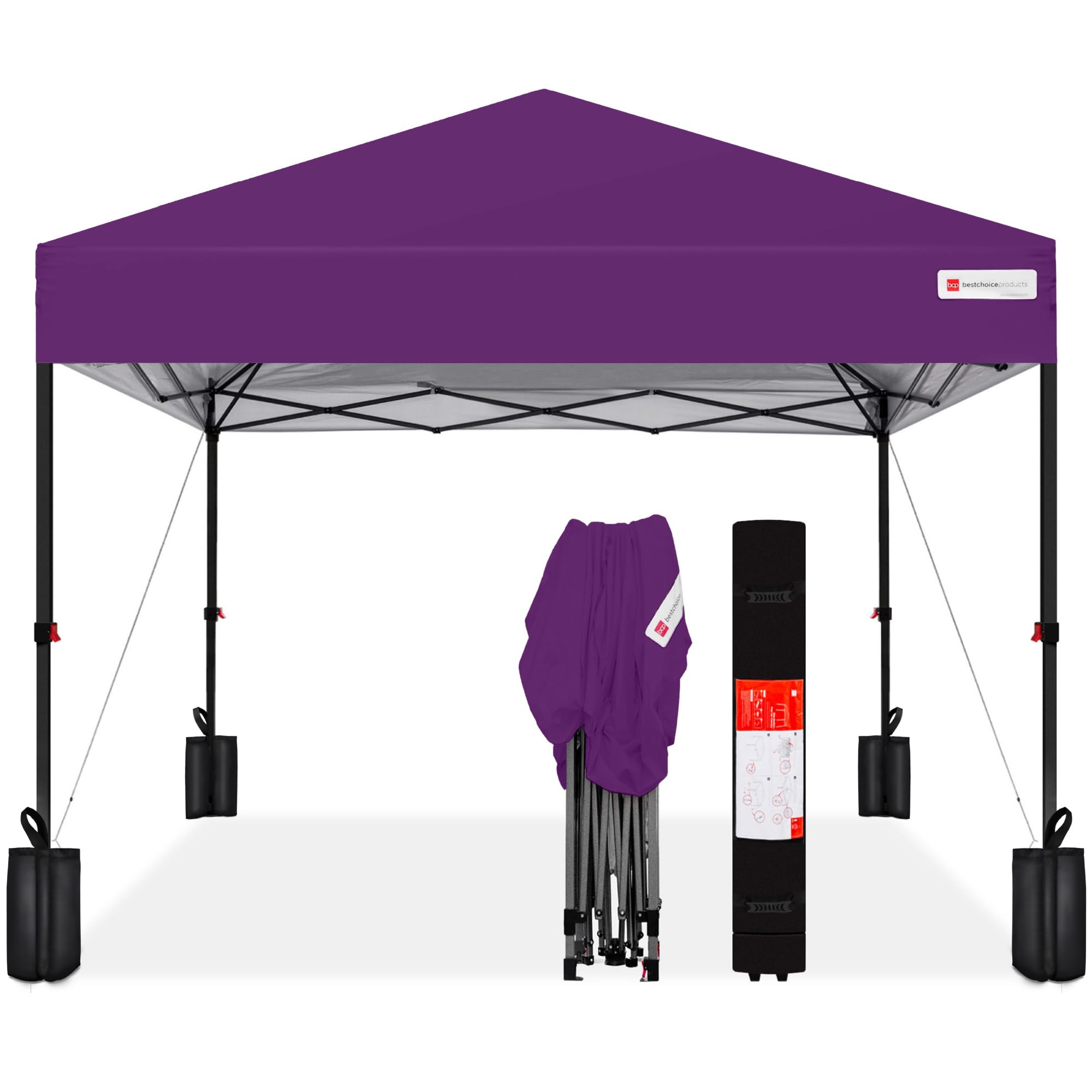 Best Choice Products 10x10ft Pop Up Canopy Tent with Sidewall, 1 Person 1 Minute Set Up, Carry Case, 4 Weight Bags - Pink/White
