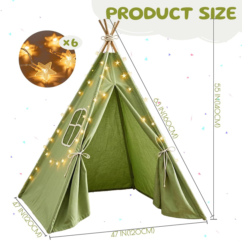 6 Pack Teepee Tent for Kids,Collapsible Kids Teepee Tent with 10 Ft String Lights,White Kid Teepee Boys Girls Indoor Outdoor Slumber Party Sleepover Party