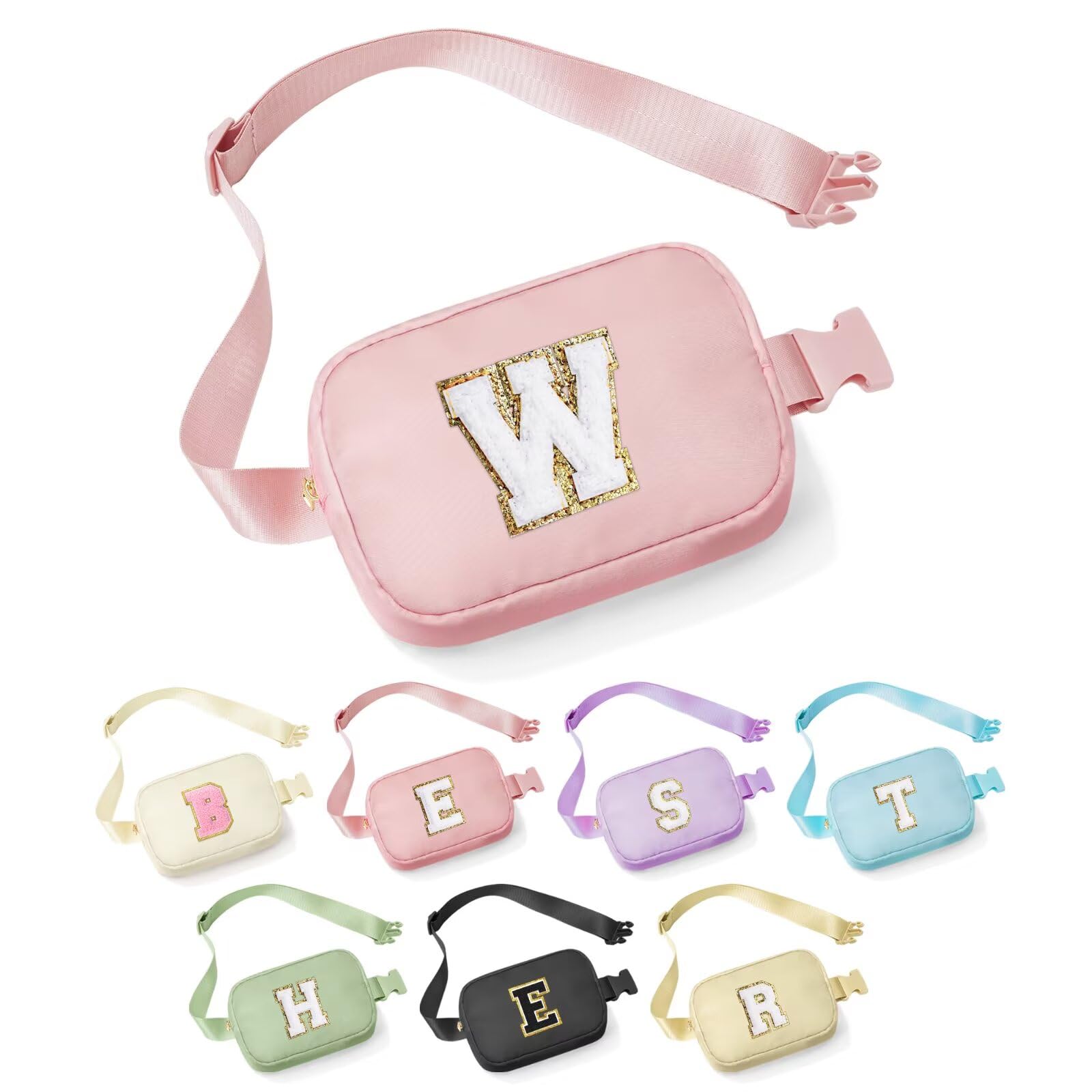 YOOLIFE Sisters Gifts - Pink Initial Crossbody Bag Belt Bag for Sister