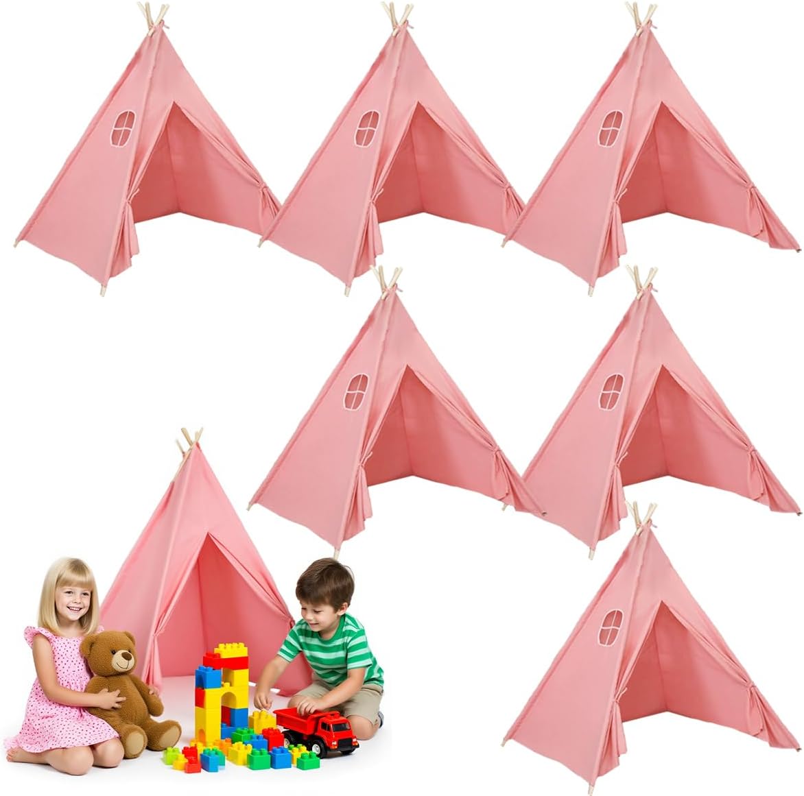 6Pcs Kids Teepees,Teepee Tents for Adults,Teepee Tent for Kids Slumber Party,Conical Indoor Tent,Washable Outdoor Play Tents,Foldable and Washable Suitable for Party Picnic Indoor Outdoor