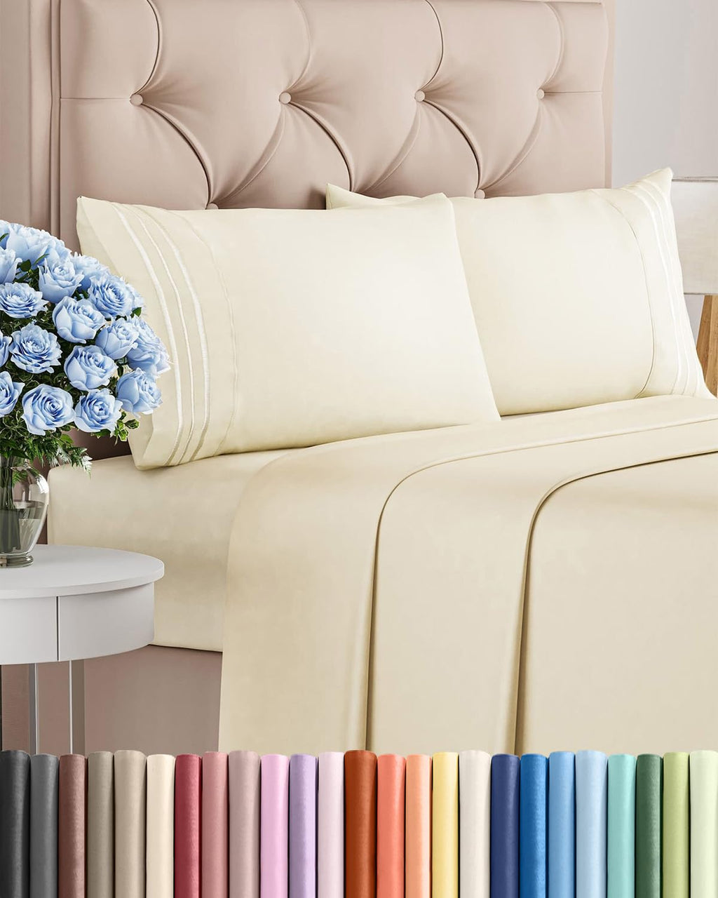 Queen Size 4 Piece Sheet Set - Comfy Breathable & Cooling Sheets - Hotel Luxury Bed Sheets for Women & Men - Deep Pockets, Easy-Fit, Extra Soft and Wrinkle Free Sheets - White Oeko-Tex Bed Sheet Set