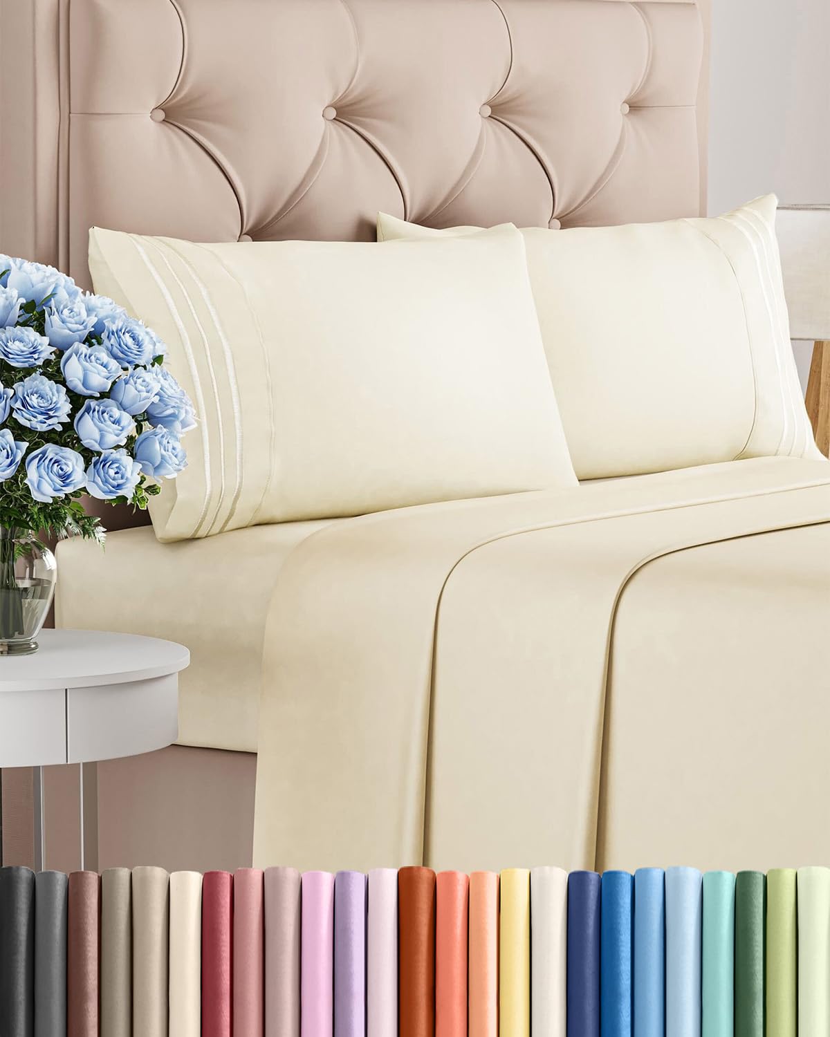 Queen Size 4 Piece Sheet Set - Comfy Breathable & Cooling Sheets - Hotel Luxury Bed Sheets for Women & Men - Deep Pockets, Easy-Fit, Extra Soft and Wrinkle Free Sheets - White Oeko-Tex Bed Sheet Set
