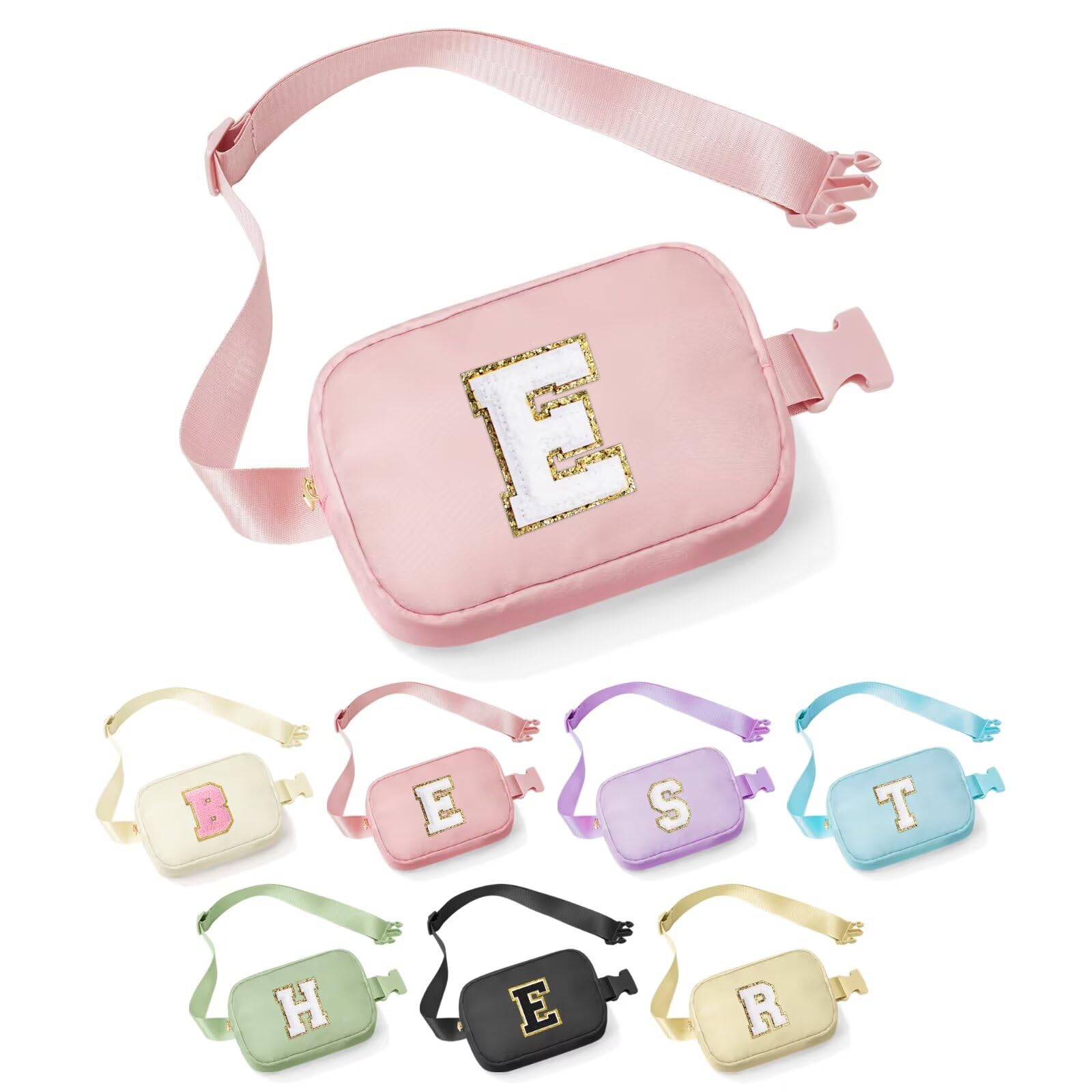 YOOLIFE Sisters Gifts - Pink Initial Crossbody Bag Belt Bag for Sister