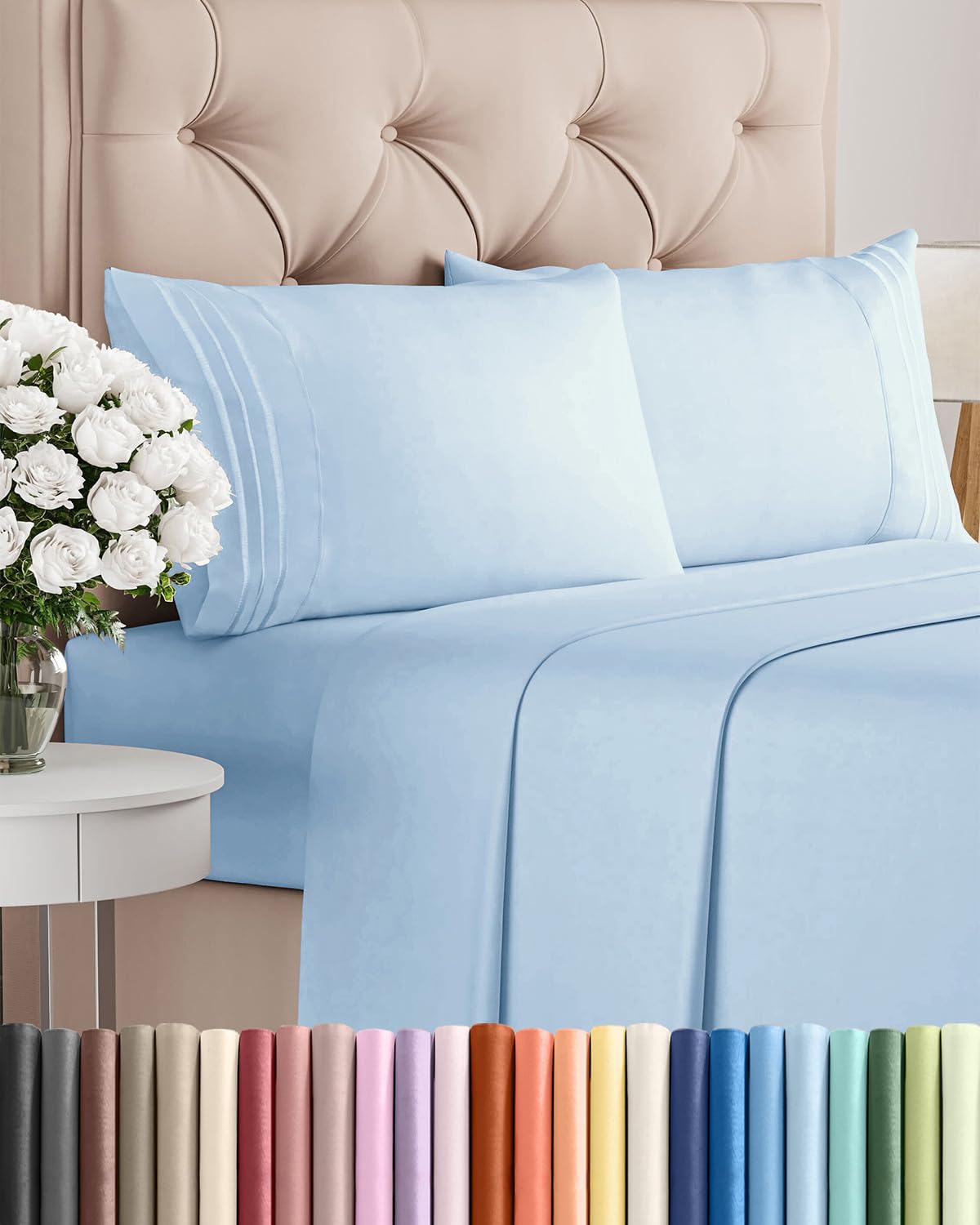 Queen Size 4 Piece Sheet Set - Comfy Breathable & Cooling Sheets - Hotel Luxury Bed Sheets for Women & Men - Deep Pockets, Easy-Fit, Extra Soft and Wrinkle Free Sheets - White Oeko-Tex Bed Sheet Set