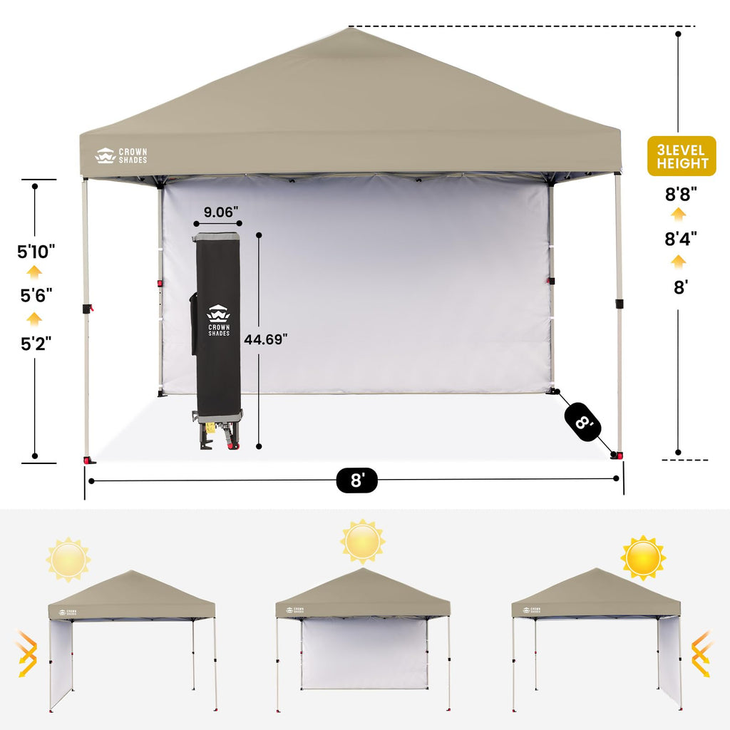 CROWN SHADES 10x10 Pop Up Canopy with 1 Side Wall - Beach Tent with One Push Setup - Outdoor Sun Shade for Events, Parties, Camping - Gazebo with STO-N-Go Cover Bag (White)