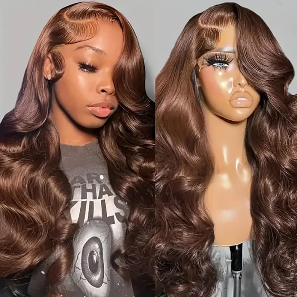 30inch Chocolate Brown Lace Front Wig Human Hair 13x6 Hd Lace Frontal Wigs Human Hair 200 Density Body Wave Chocolate Brown Wig Human Hair pre Plucked Colored Wigs for Women