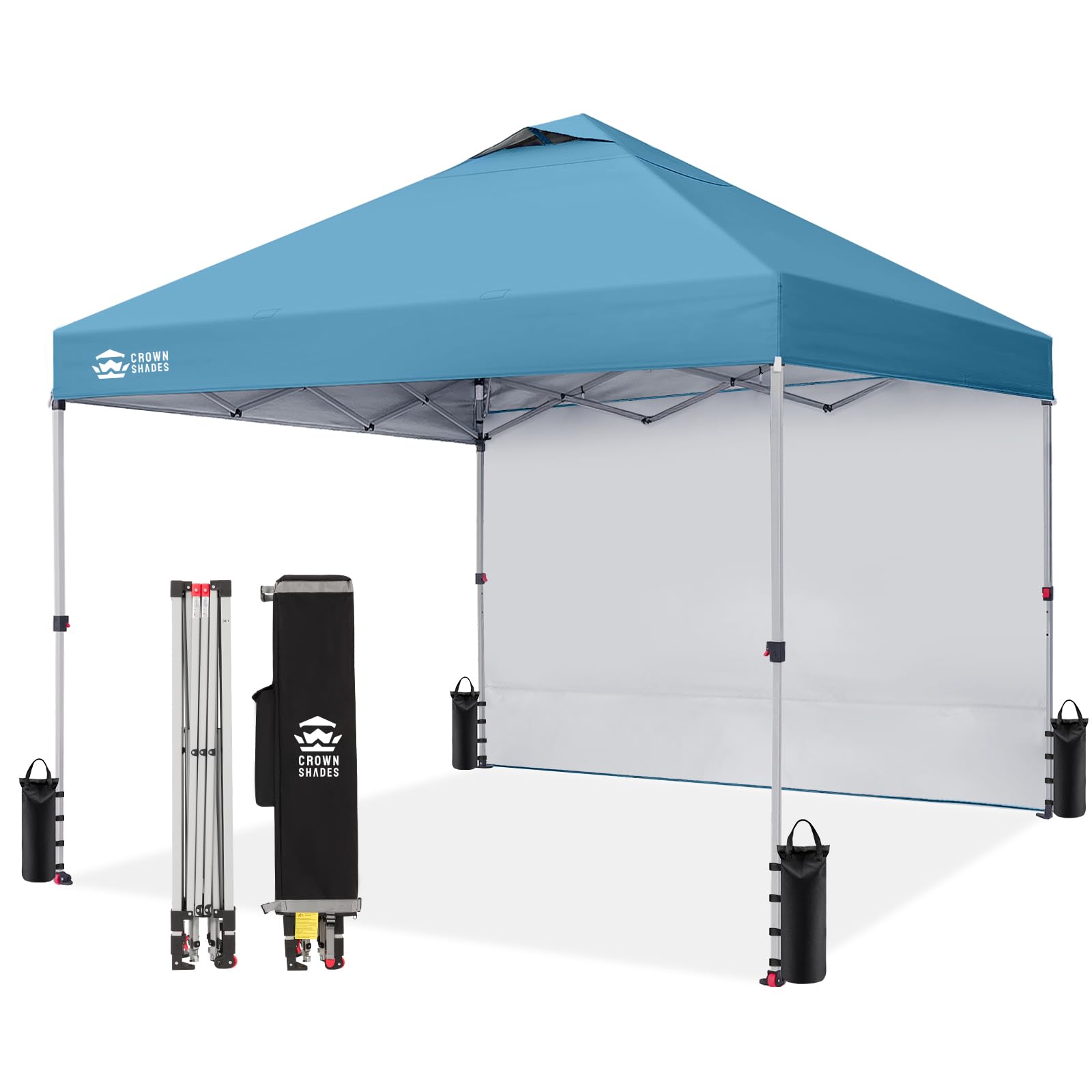 CROWN SHADES 10x10 Pop Up Canopy with 1 Side Wall - Beach Tent with One Push Setup - Outdoor Sun Shade for Events, Parties, Camping - Gazebo with STO-N-Go Cover Bag (White)
